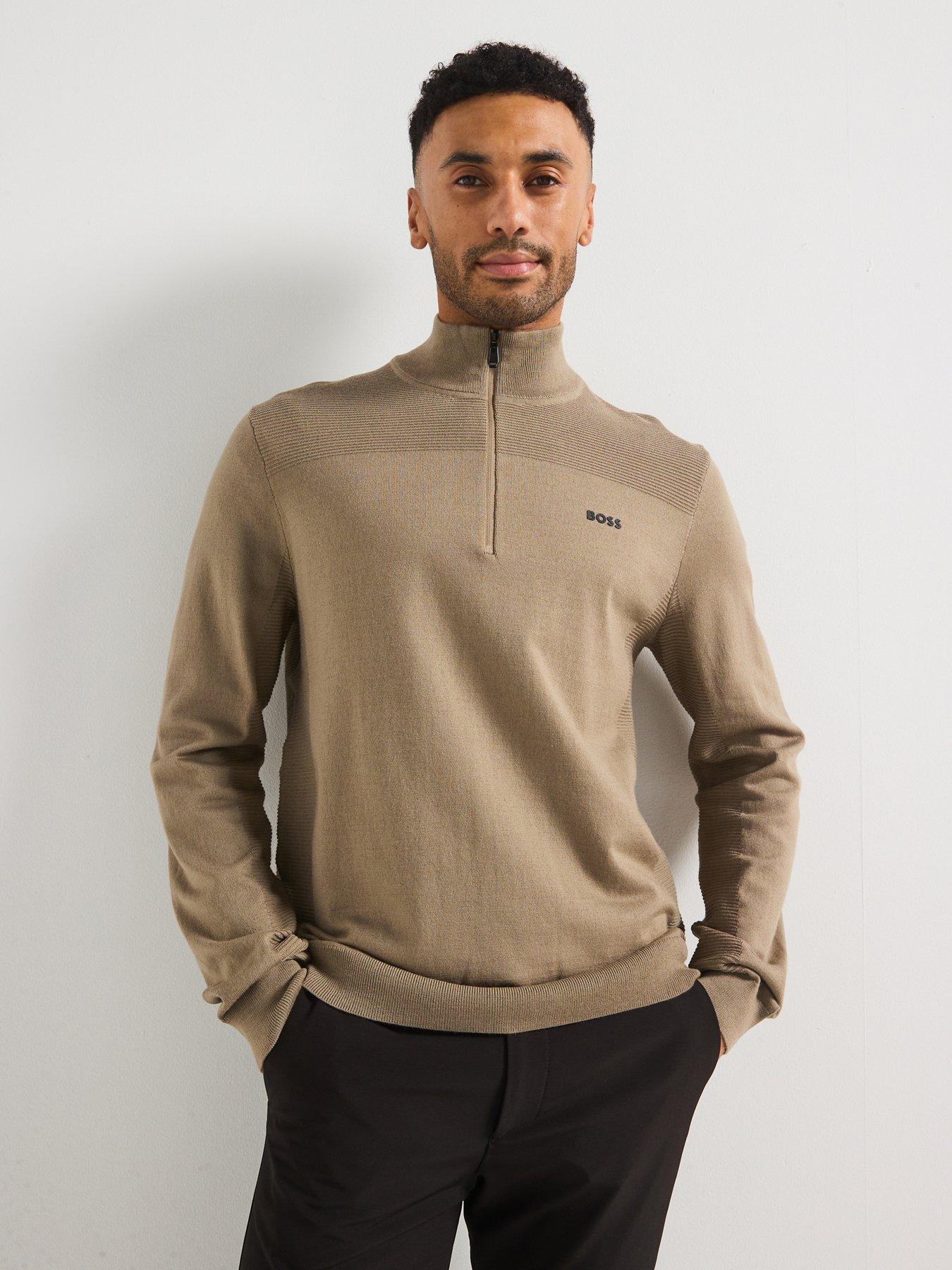 BOSS Momentum-X Merino 1/4 Zip Knitted Jumper Khaki Very