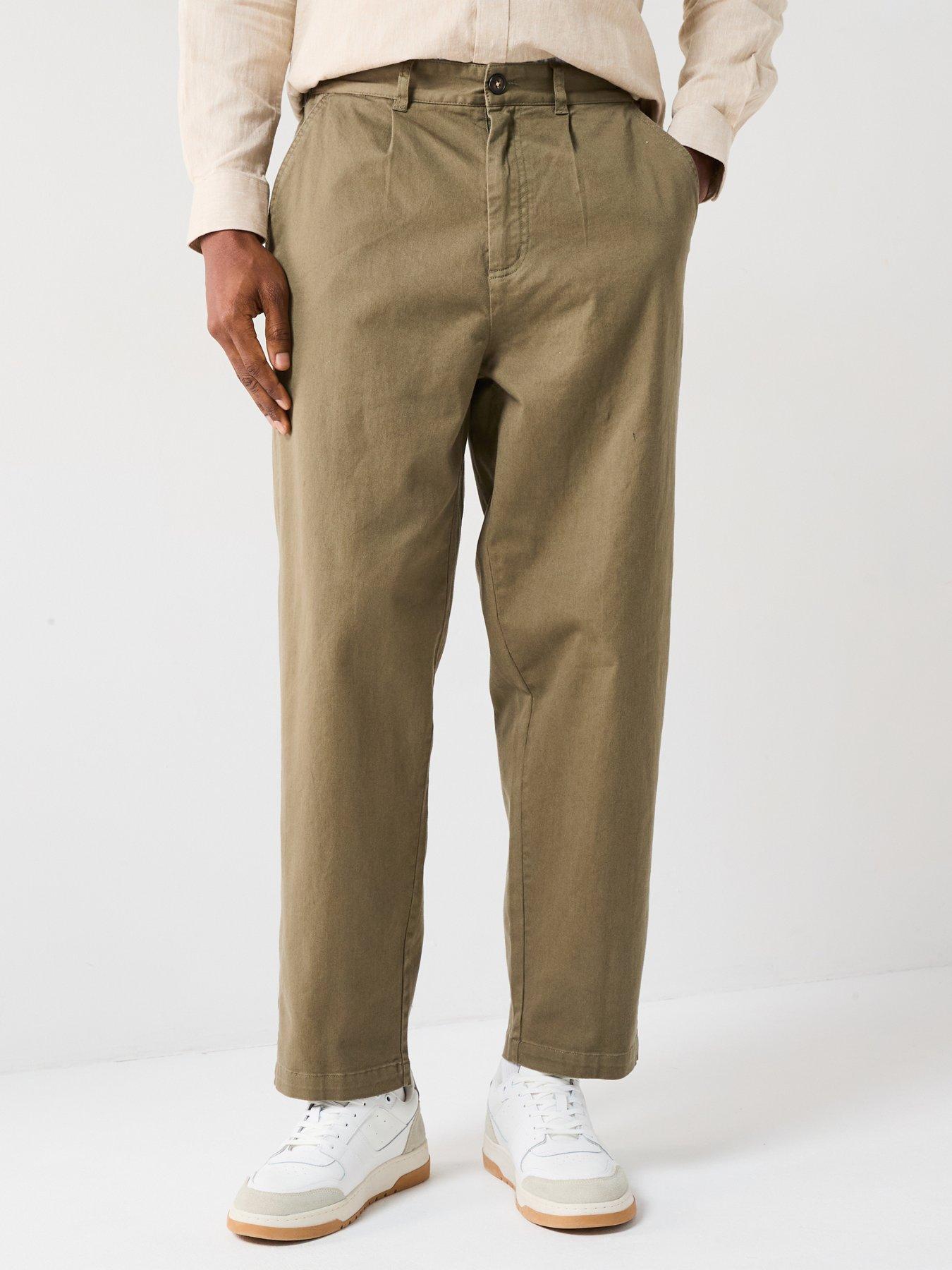 undefined Washed Stretch Twill Relaxed Fit Trousers - Khaki