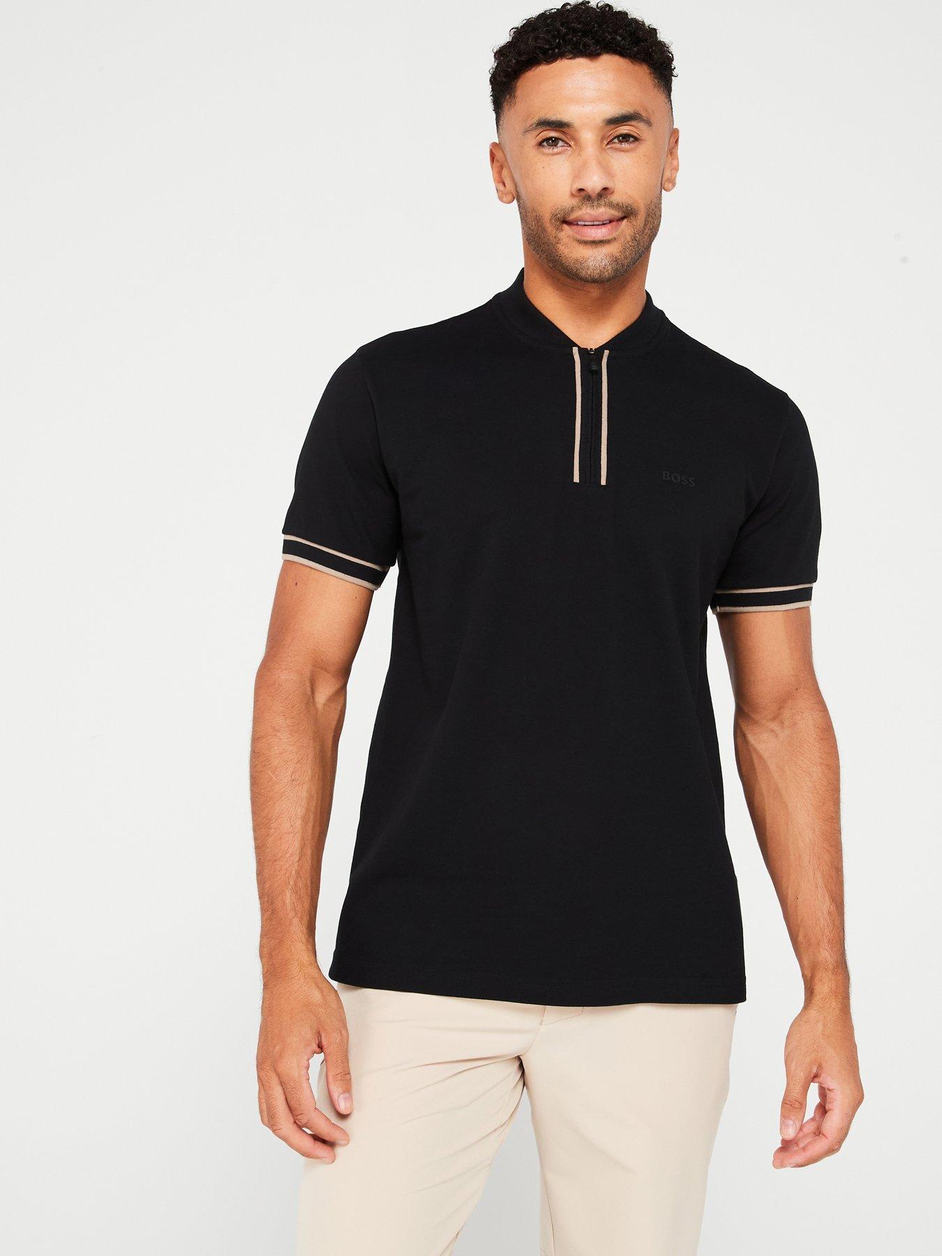 BOSS: Pariq Regular Fit Baseball Collar Zip Polo Shirt - Black