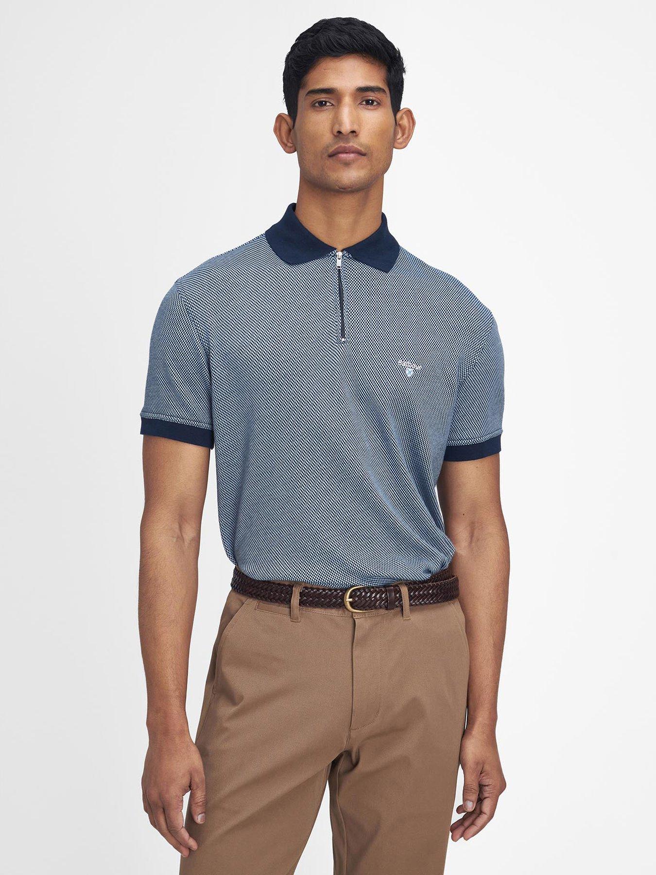undefined Wynch Short Sleeve Tailored Zip Polo Shirt - Navy