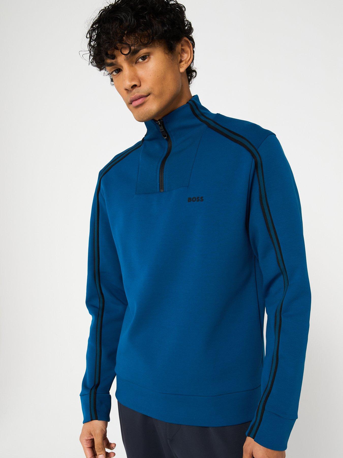 undefined Sweat 1 Regular Fit Tape 1/4 Zip Sweat Top - Blue