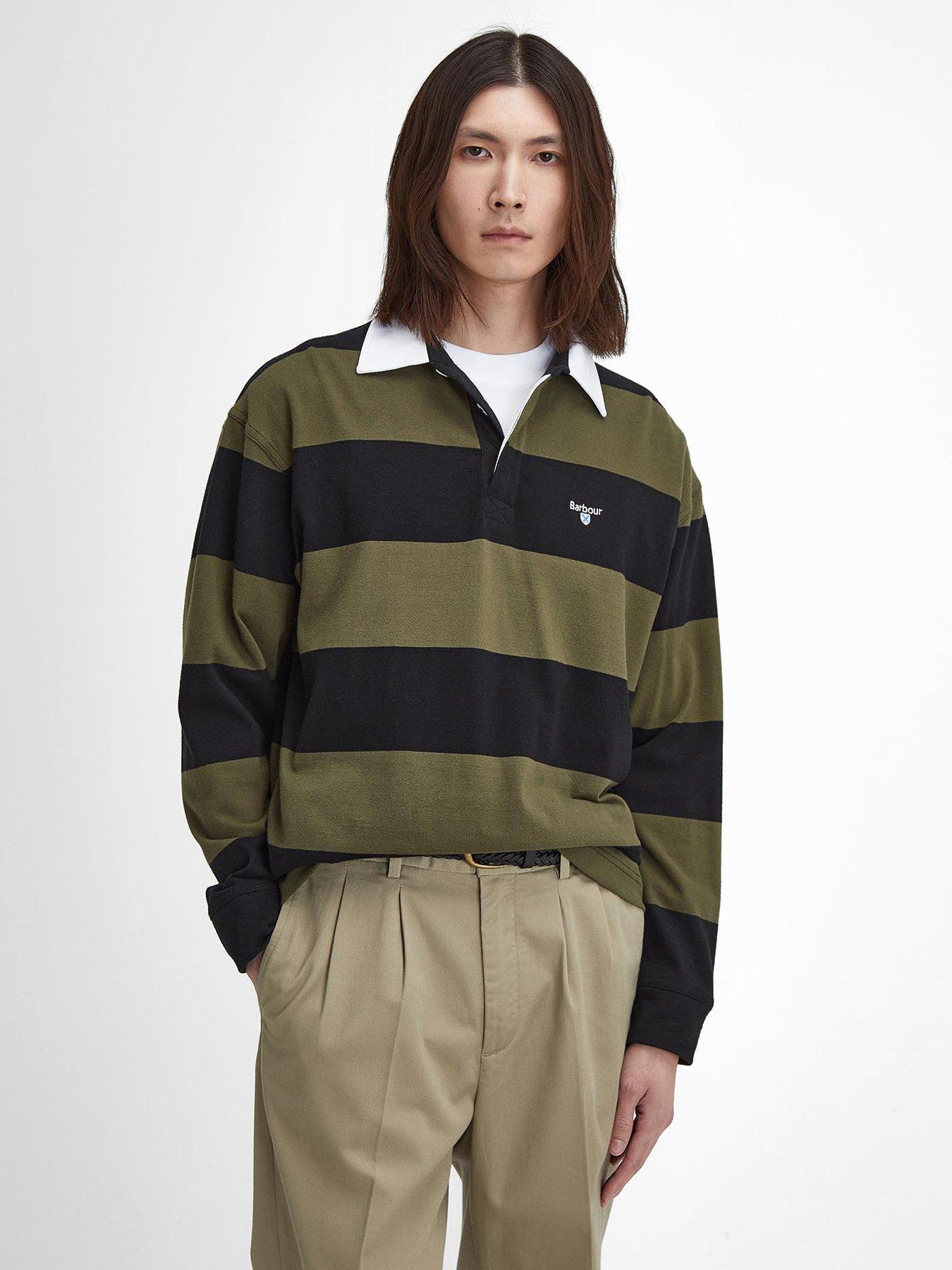 Barbour Newgate Oversized Stripe Rugby Polo Shirt Green Very