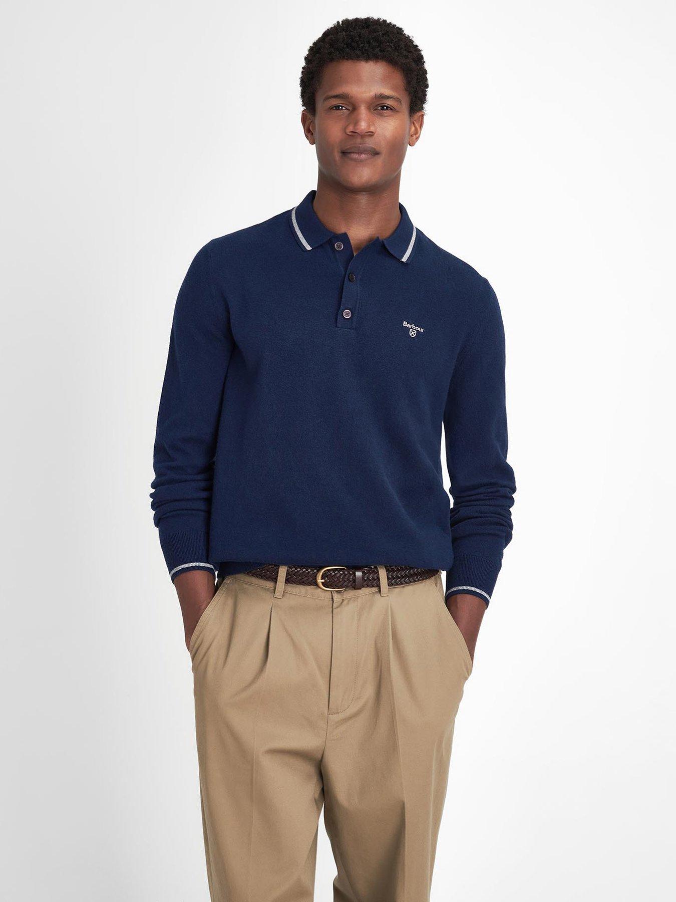 undefined Nocton Long Sleeve Knitted Polo Shirt - Navy