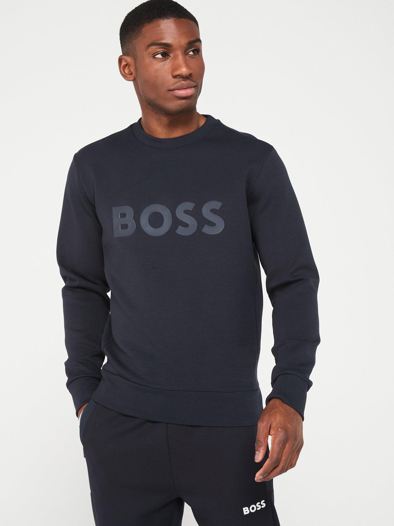Image 1 of 4 of BOSS Salbo Chest Logo Crew Sweatshirt - Dark Blue