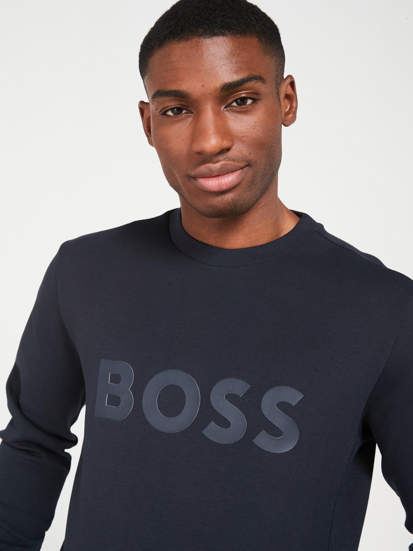 Image 4 of 4 of BOSS Salbo Chest Logo Crew Sweatshirt - Dark Blue