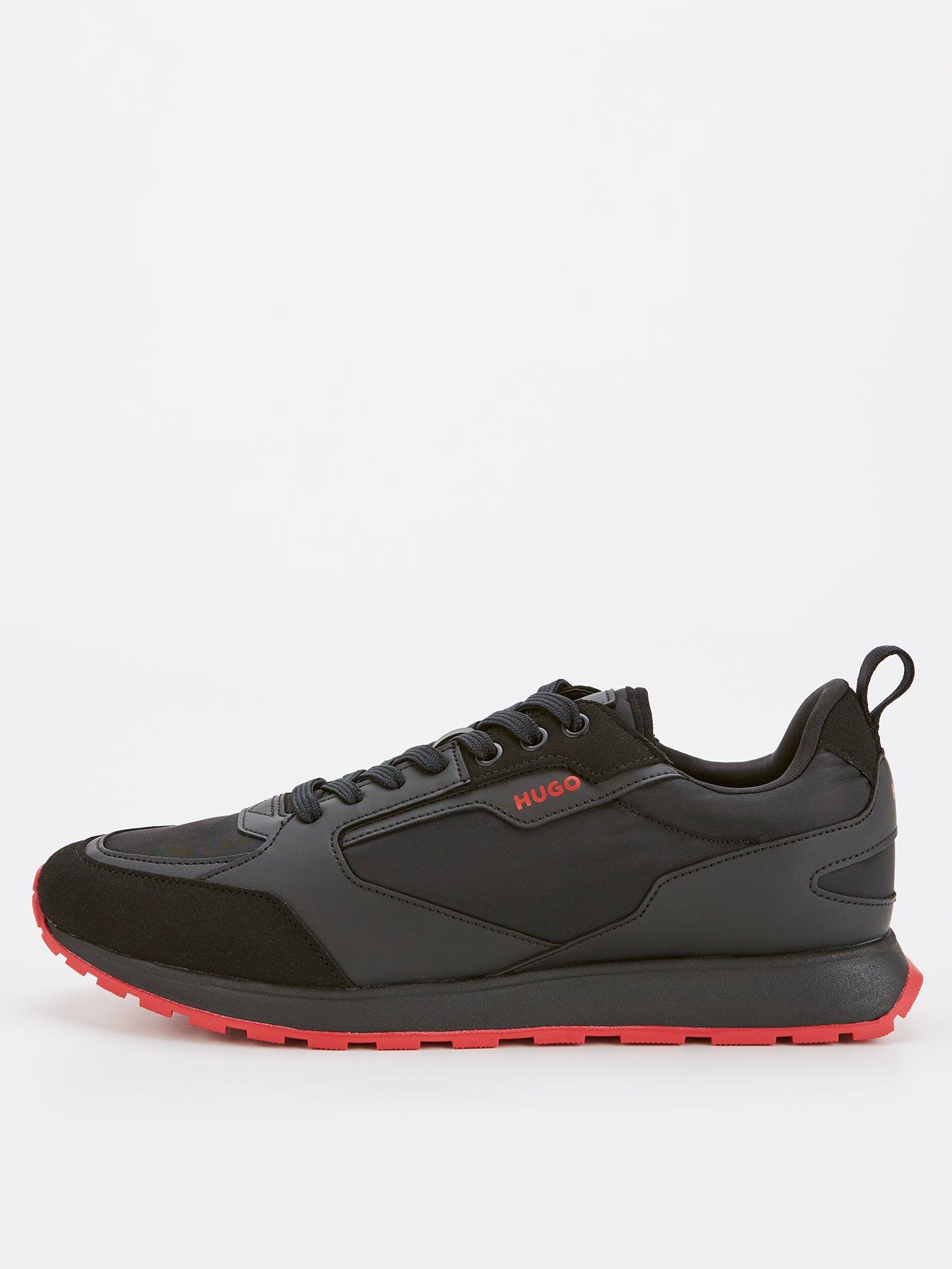 HUGO Icelin Nylon/Leather Lace Runner Trainers - Black/Red