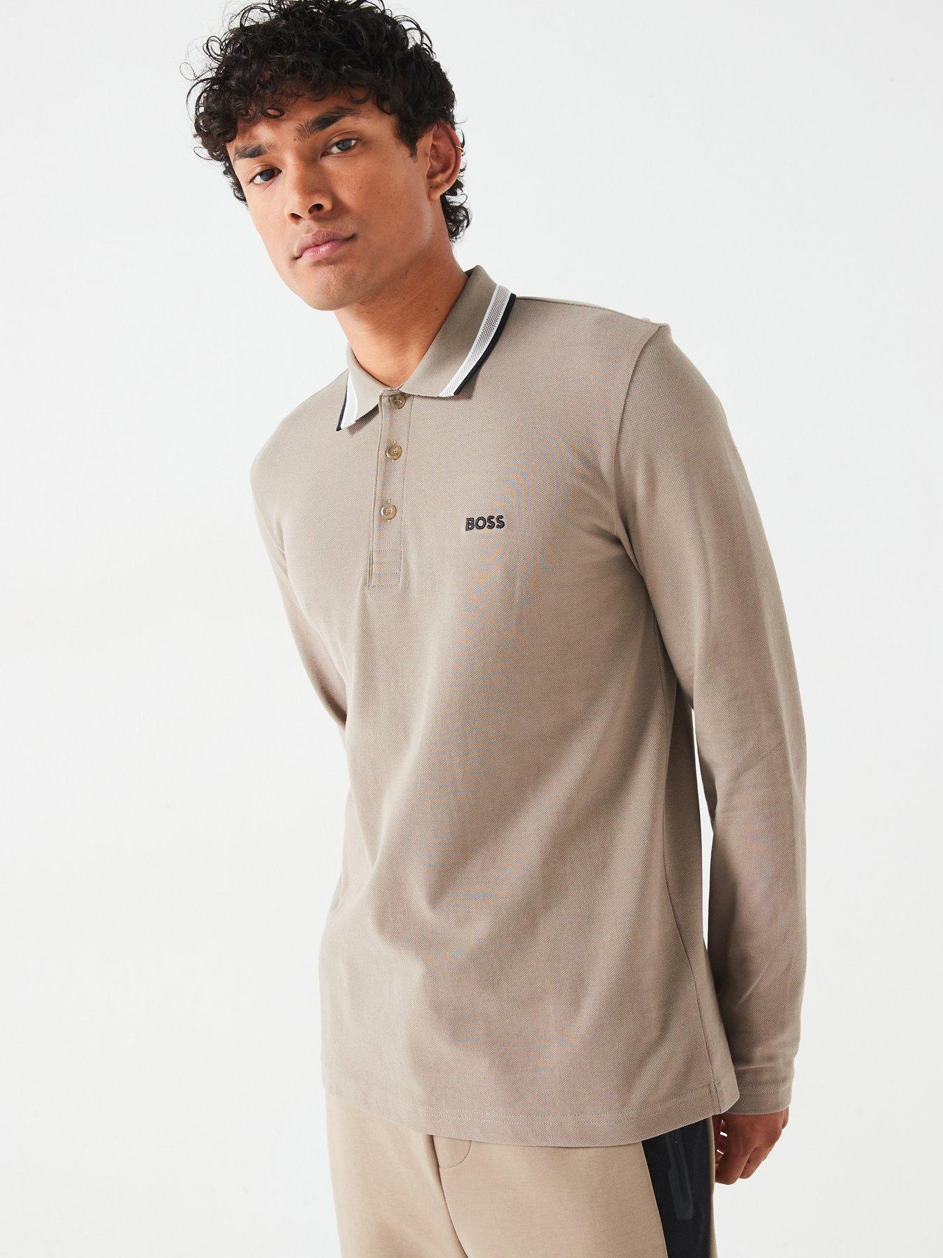 BOSS Plisy Regular Fit Long Sleeve Polo Shirt - Khaki