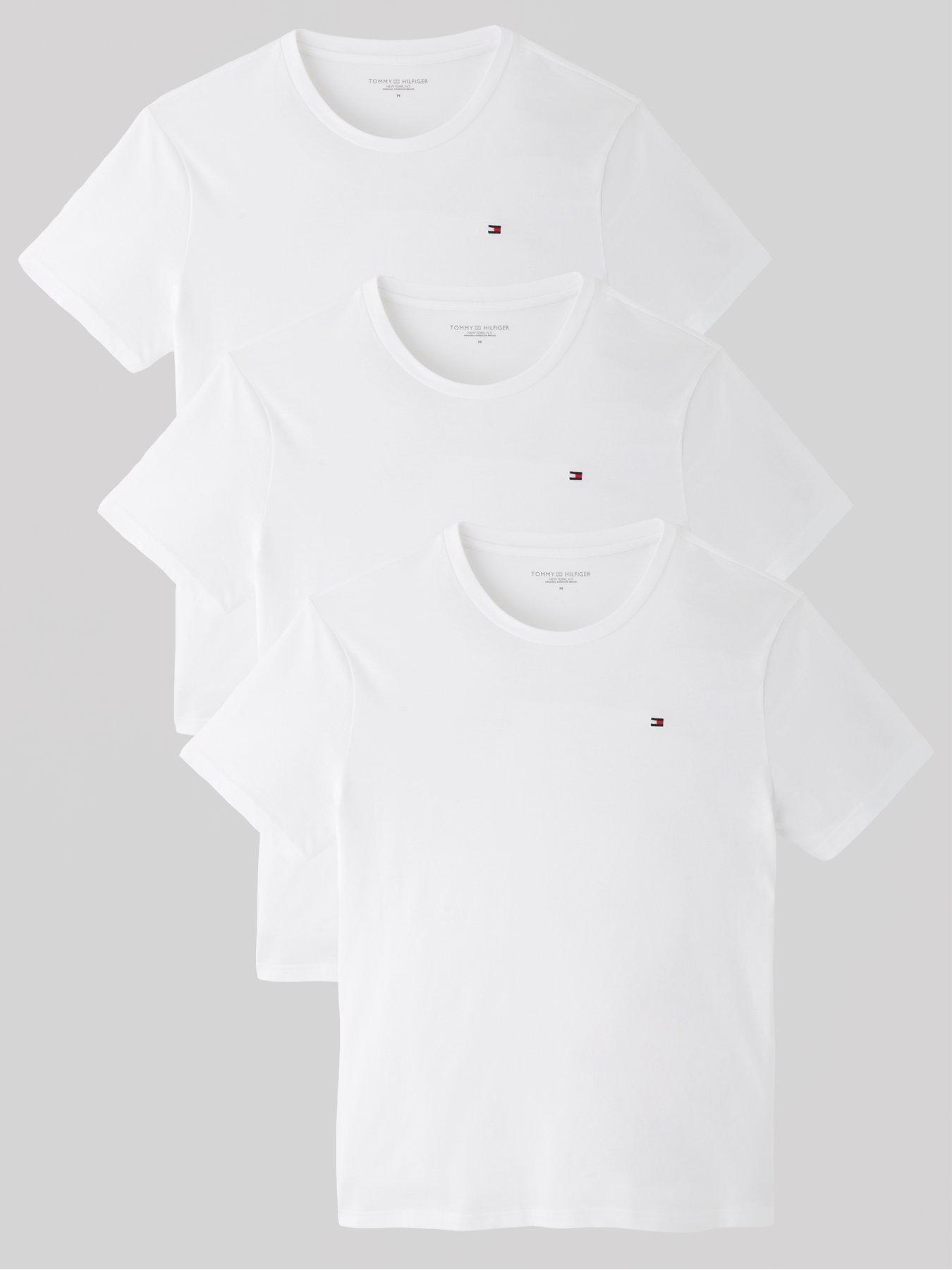 Image 1 of 6 of Tommy Hilfiger Left Chest Flag Logo 3 Pack Loungewear T-Shirt - White