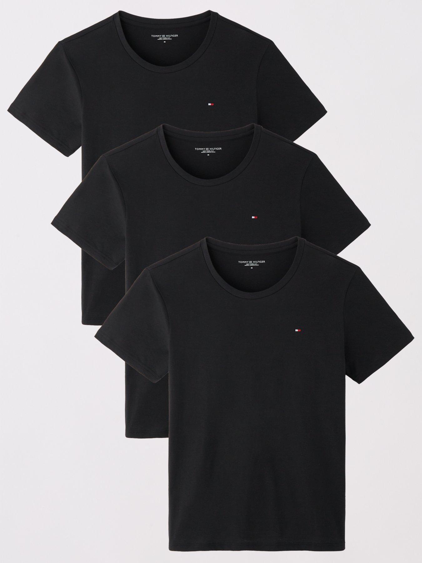 Tommy Hilfiger Signature Cotton Essential 3 Pack Loungewear T-Shirts - Black