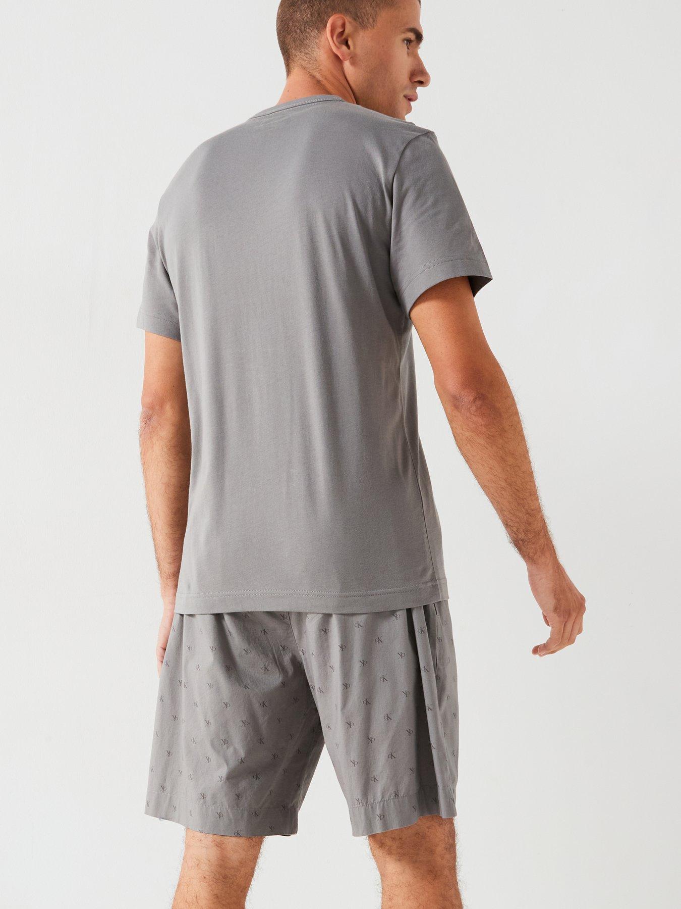 Cotton Poplin T shirt And Shorts Pyjama Set Grey