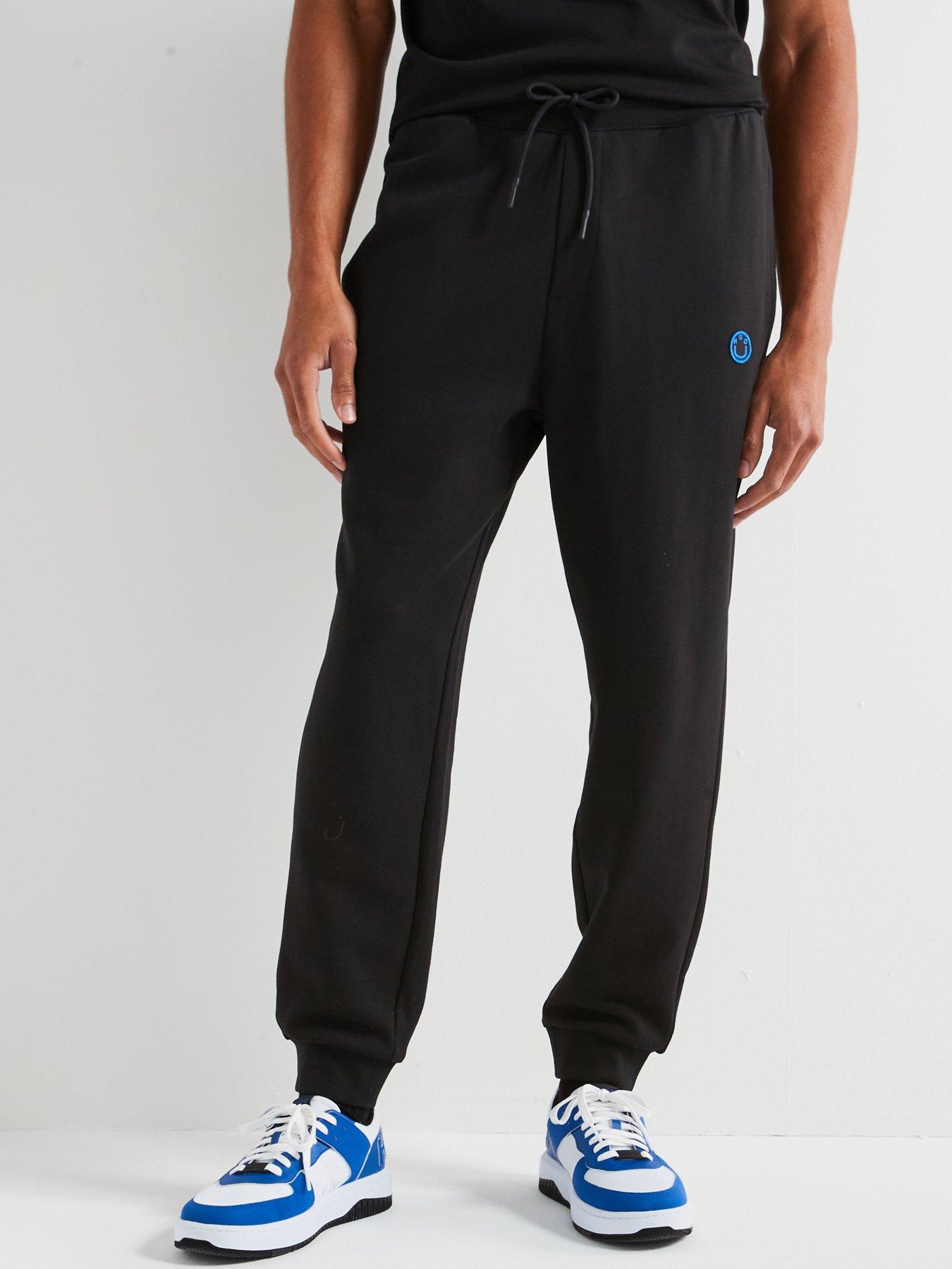 HUGO Pantaloni Da Tuta In Cotone Con Logo Smiley – Modello Corvo Nero, Taglia L Uomo, Morbidi, Antirestringimento E Anti-sbiadimento