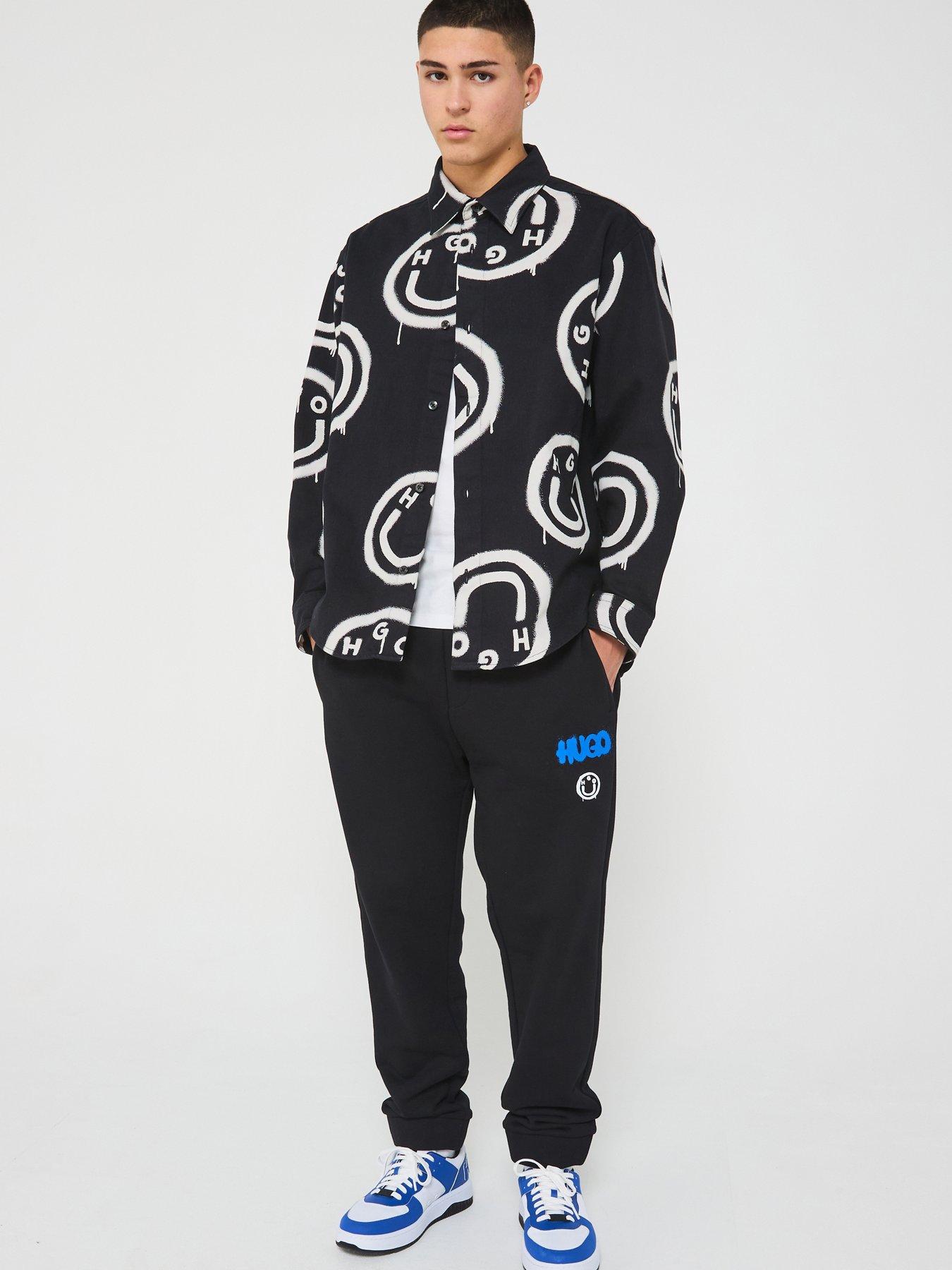 HUGO Blue Ebolt Oversize Fit Smiley Denim Shirt - Black