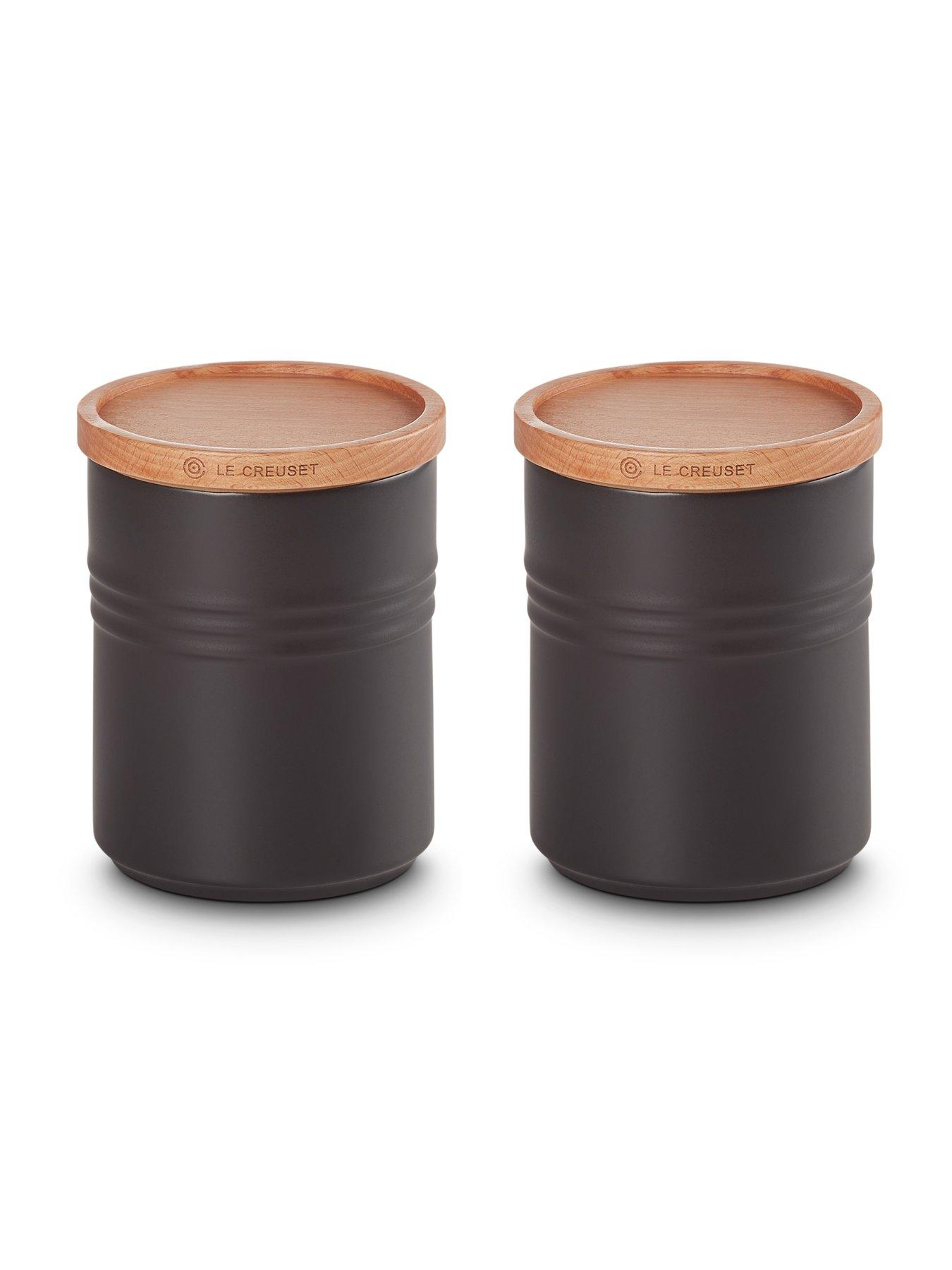 Product photograph of Le Creuset Set Of 2 Stoneware Jars In Satin Black from very.co.uk