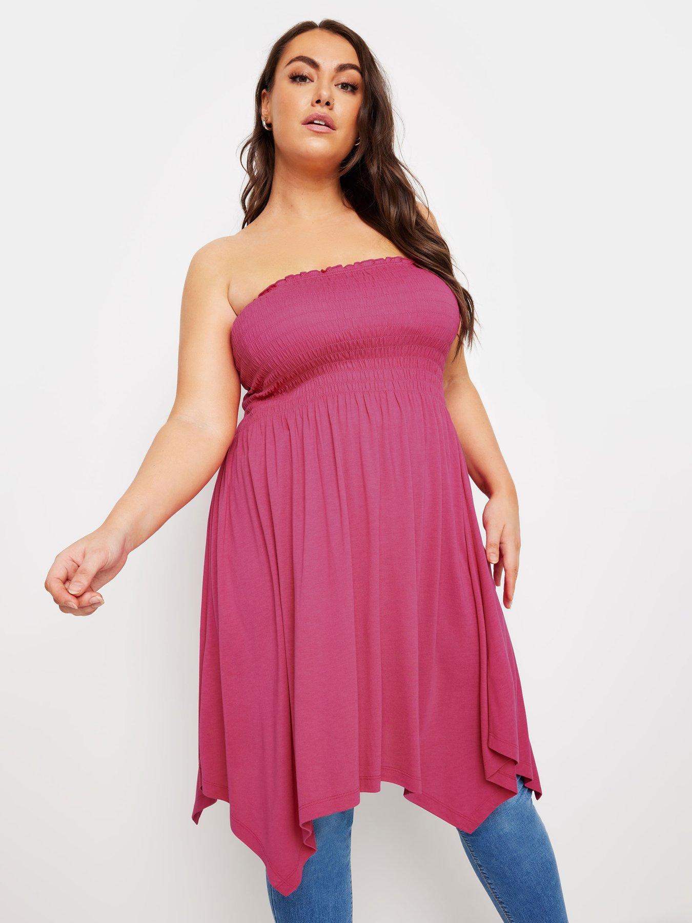 Yours Shirred Hanky Hem Top - Pink | Very