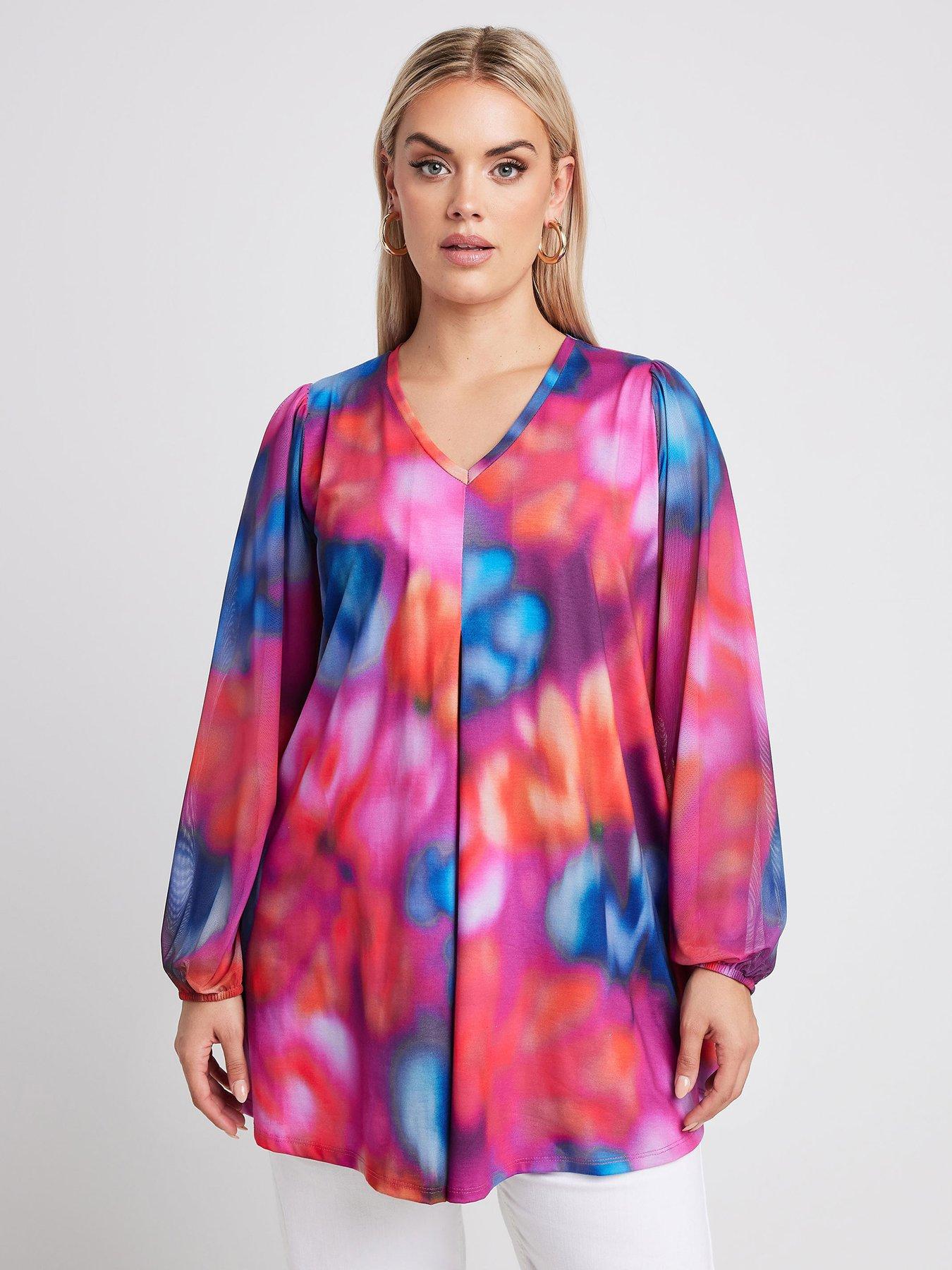 undefined Mesh Balloon Sleeve Swing Top - Pink