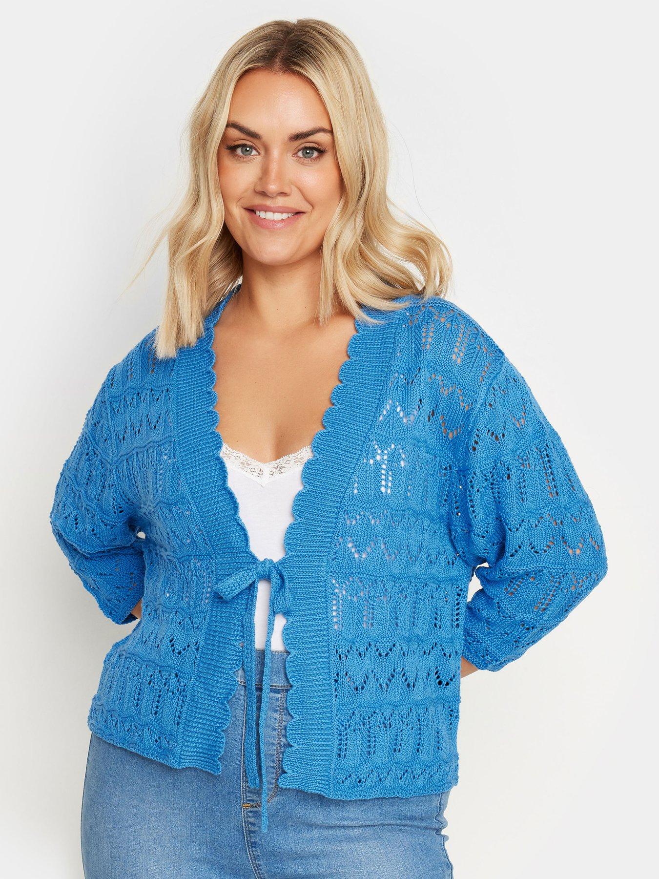 Yours Crochet Tie Front Shrug Blue