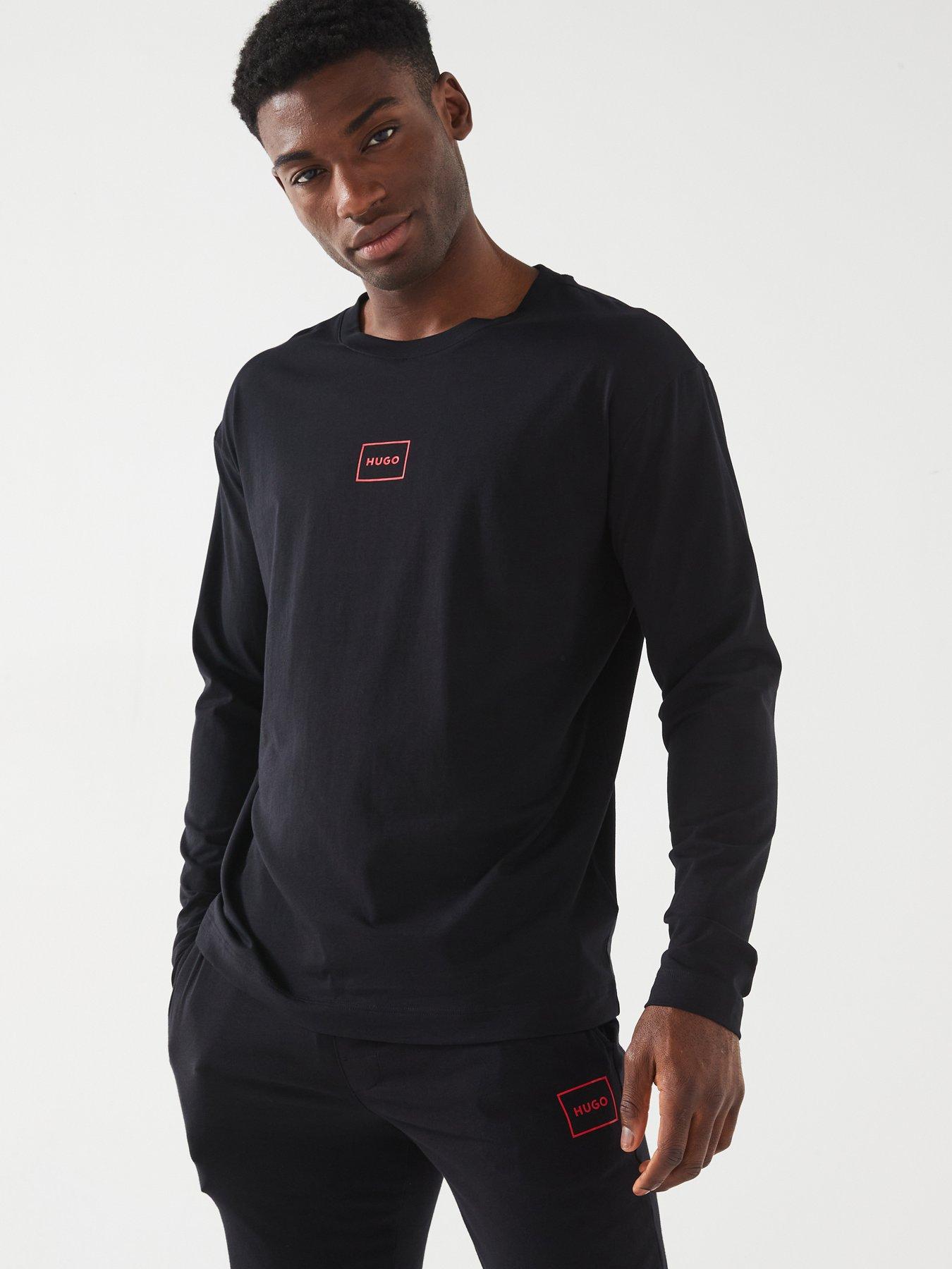 HUGO Laze Relaxed Fit Longsleeve Loungewear Top, Black, Size L, Men