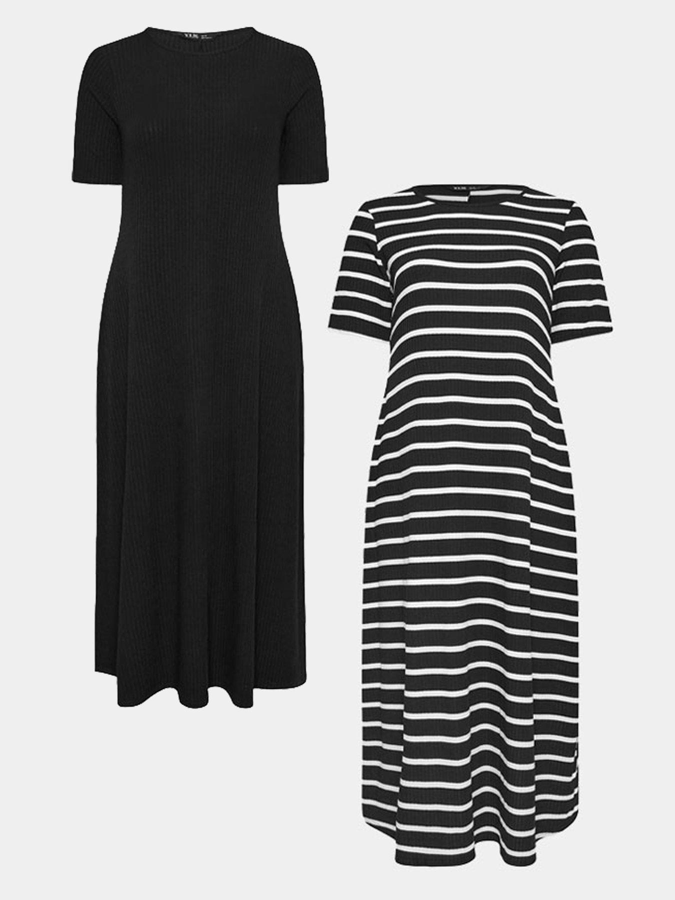 Yours 2 Pack Rib Swing Maxi Dress - Black | Very.co.uk