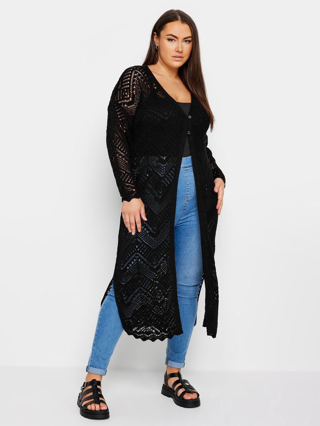 undefined Maxi Crochet Cardigan - Black