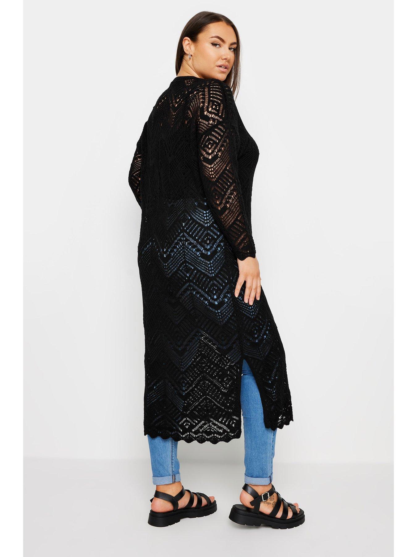 Image 2 of 4 of Yours Maxi Crochet Cardigan - Black