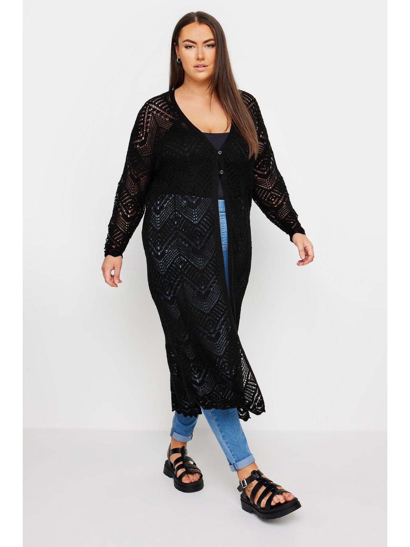Image 3 of 4 of Yours Maxi Crochet Cardigan - Black