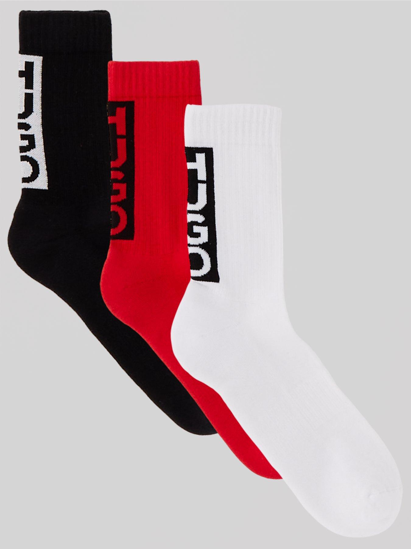 hugo 3 pack back label crew socks - black