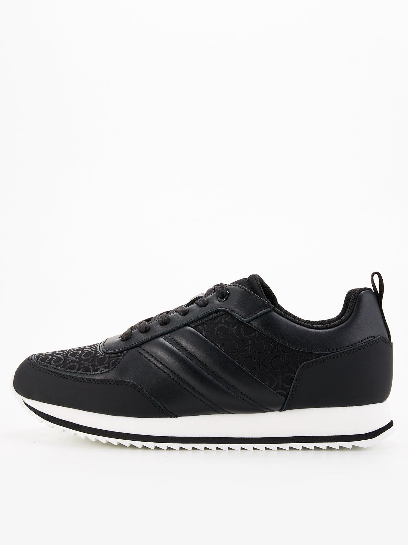 undefined Low Top Mono Print Leather Runners - Black