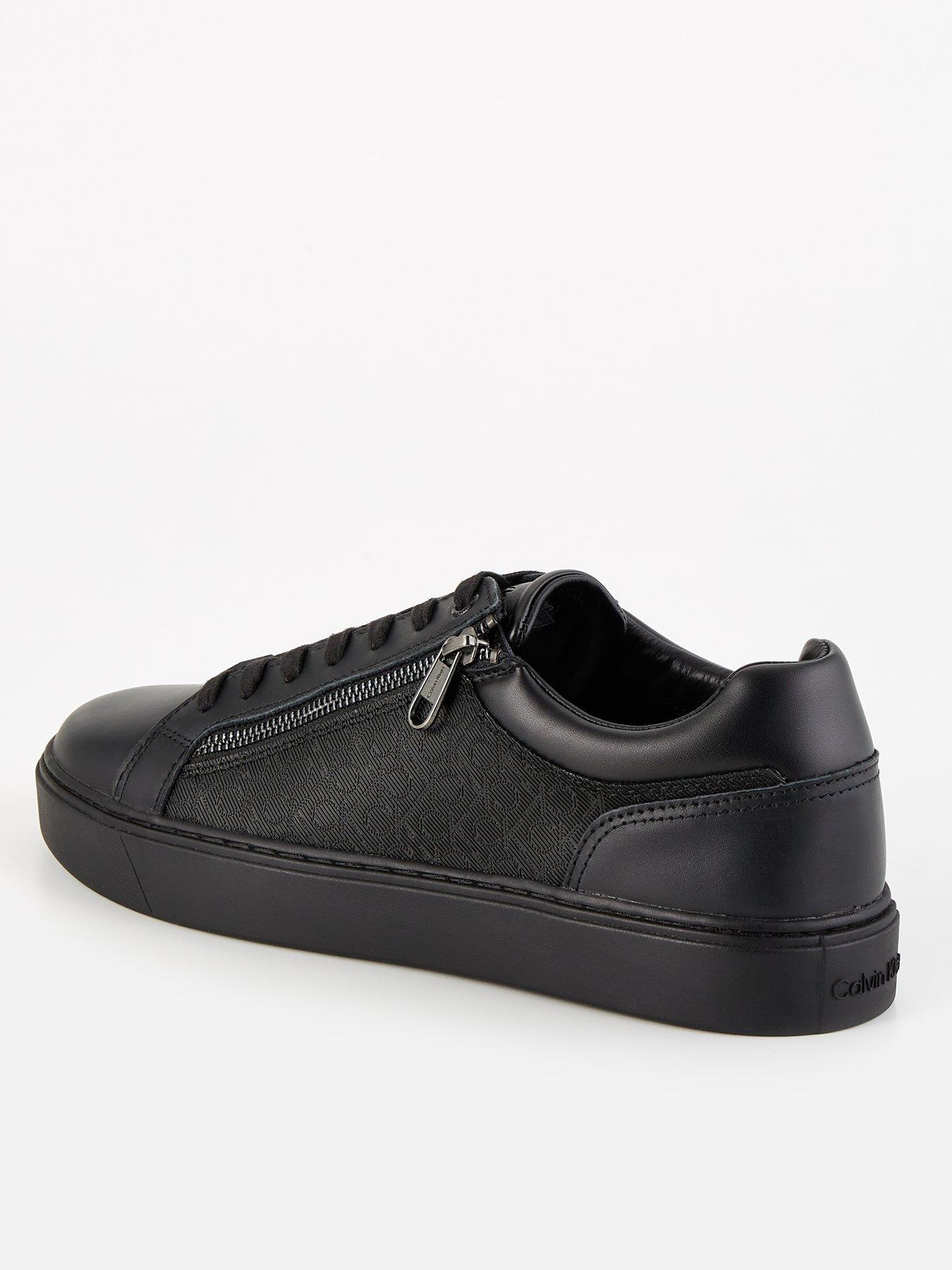 Calvin Klein Low Top Zip Detail Mono Print Sneakers Black Very