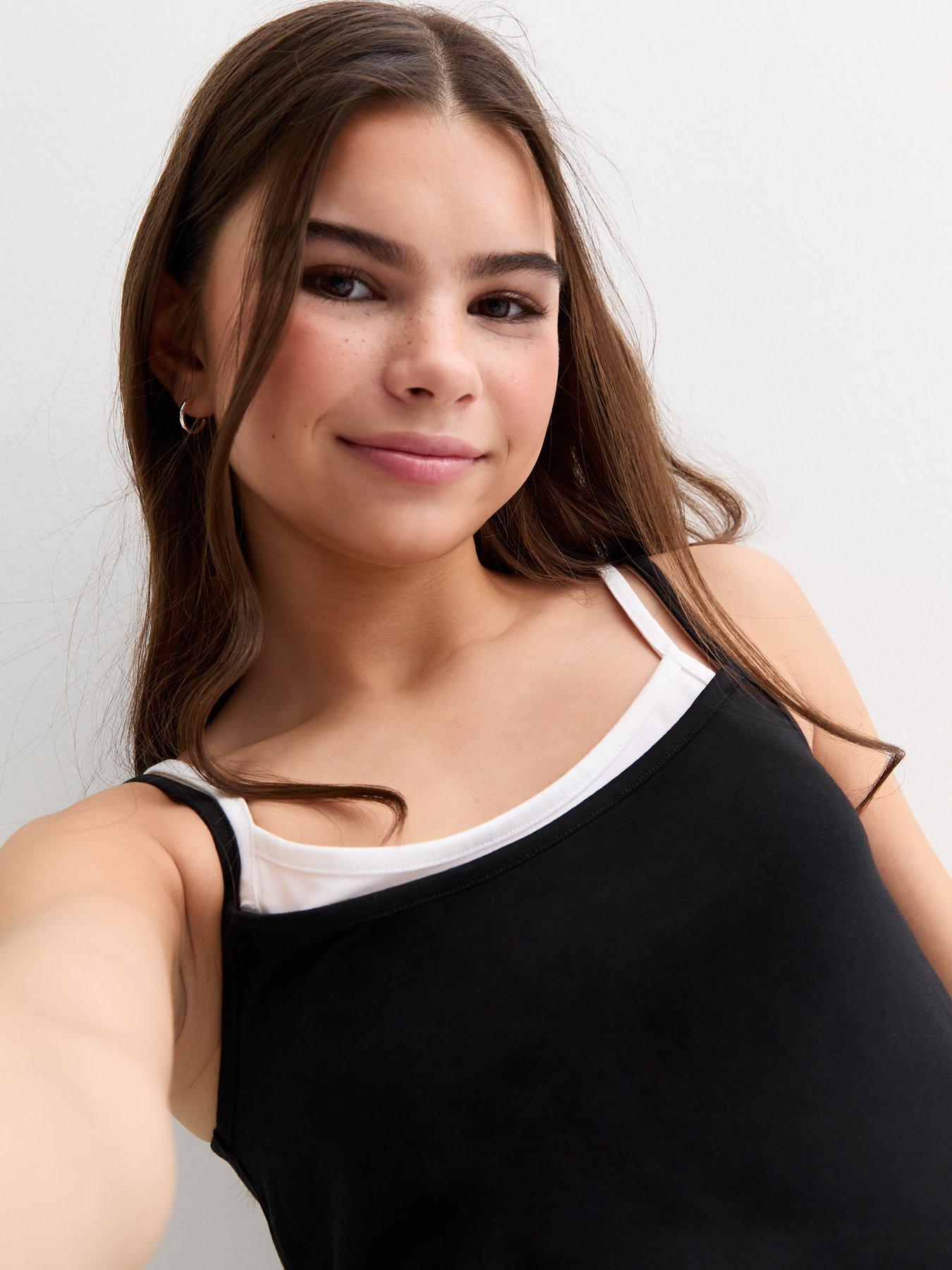 New Look 915 Girls Black And White 2 in 1 Vest Top Very