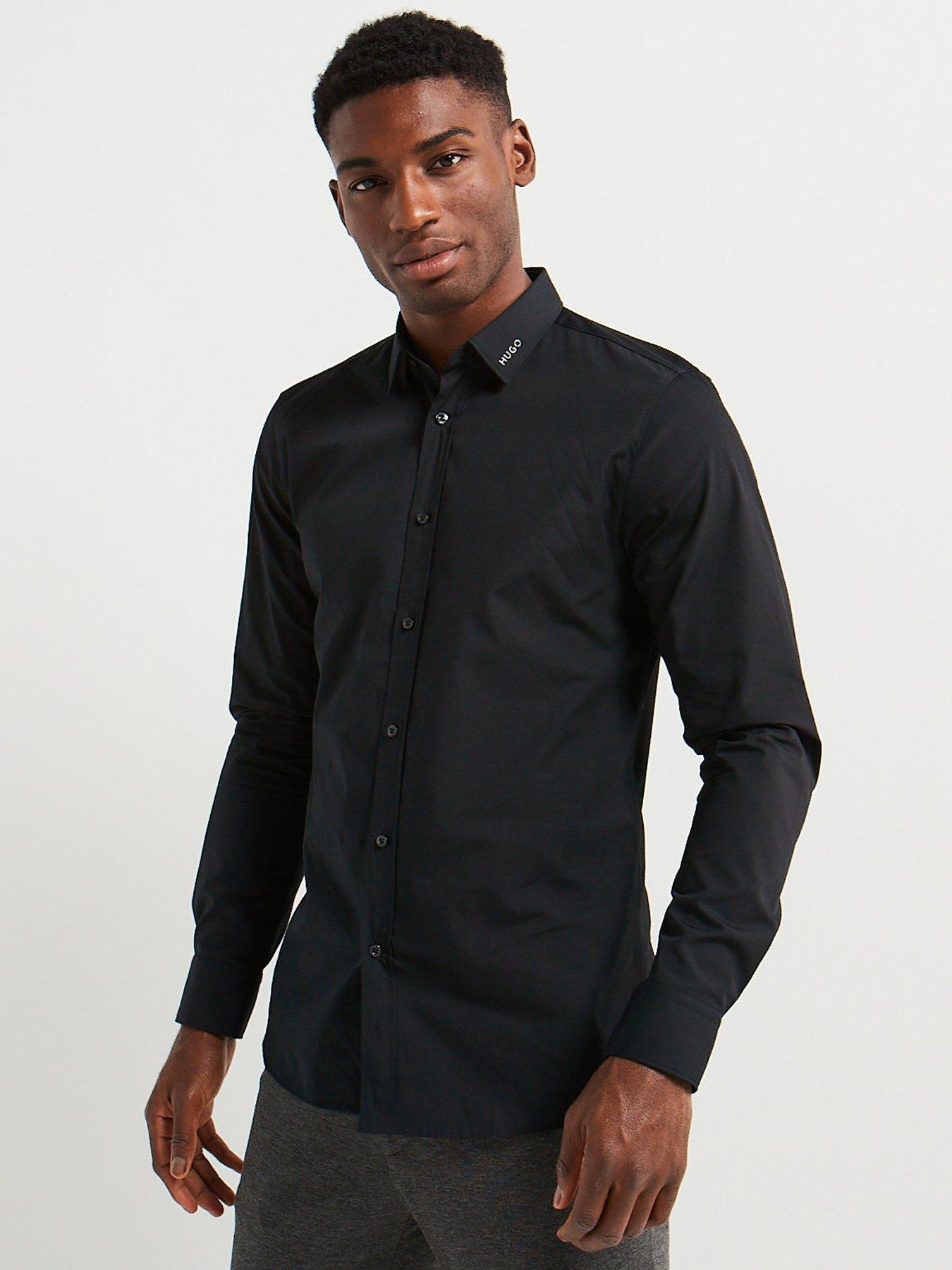 undefined Elisha02 Slim Fit Collar Logo Long Sleeve Shirt - Black