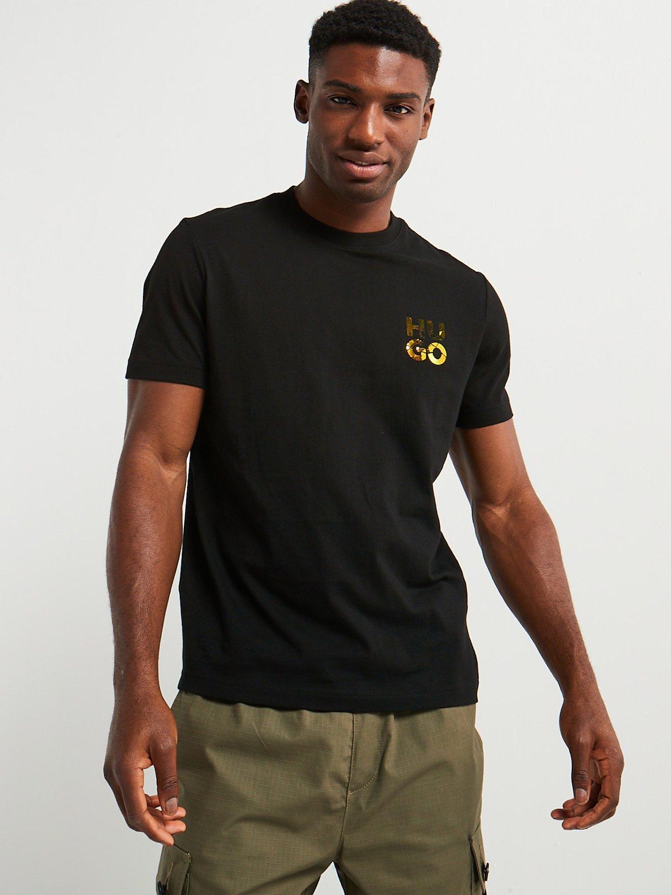 hugo diridumti hologram stacked regular fit logo t-shirt - black, black, size m, men