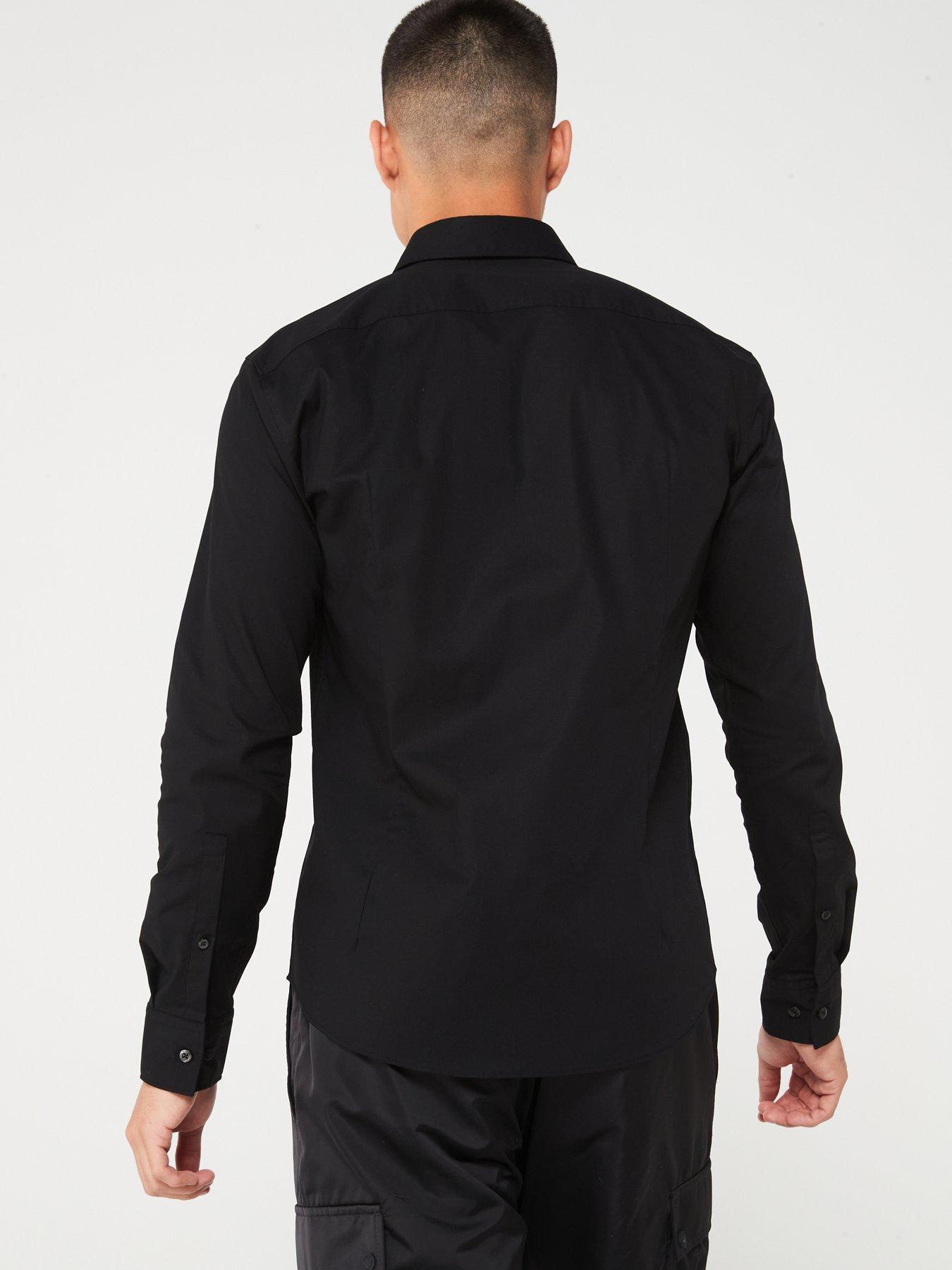 Image 2 of 5 of HUGO Ermo Stacked Nickel Logo Slim Fit Long Sleeve Shirt - Black