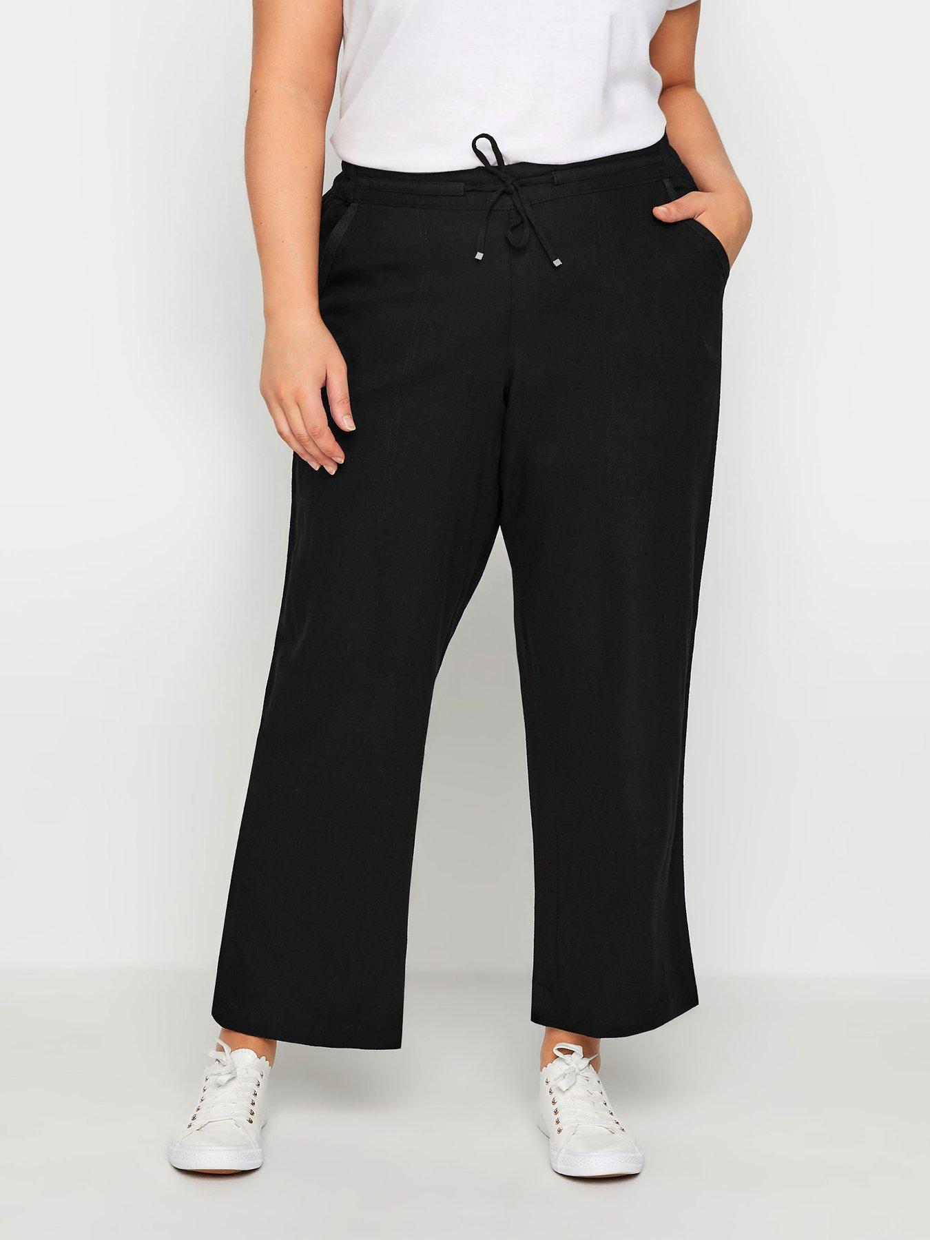 Evans Linen Blend Drawstring Cropped Trousers Black Very