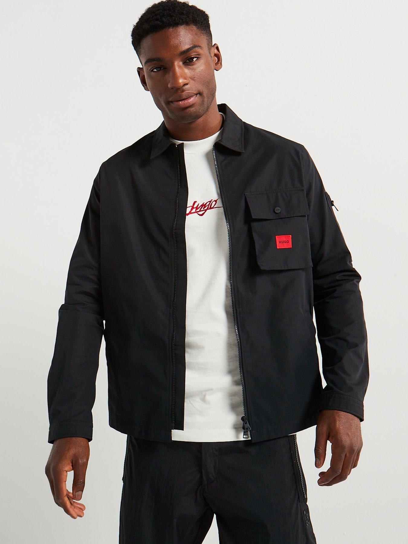 Image 1 of 5 of HUGO Emmond Patch Pocket Logo Regular Fit Zit Thru Overshirt - Black
