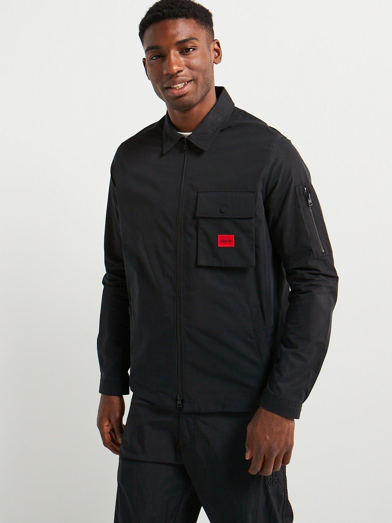 Image 4 of 5 of HUGO Emmond Patch Pocket Logo Regular Fit Zit Thru Overshirt - Black