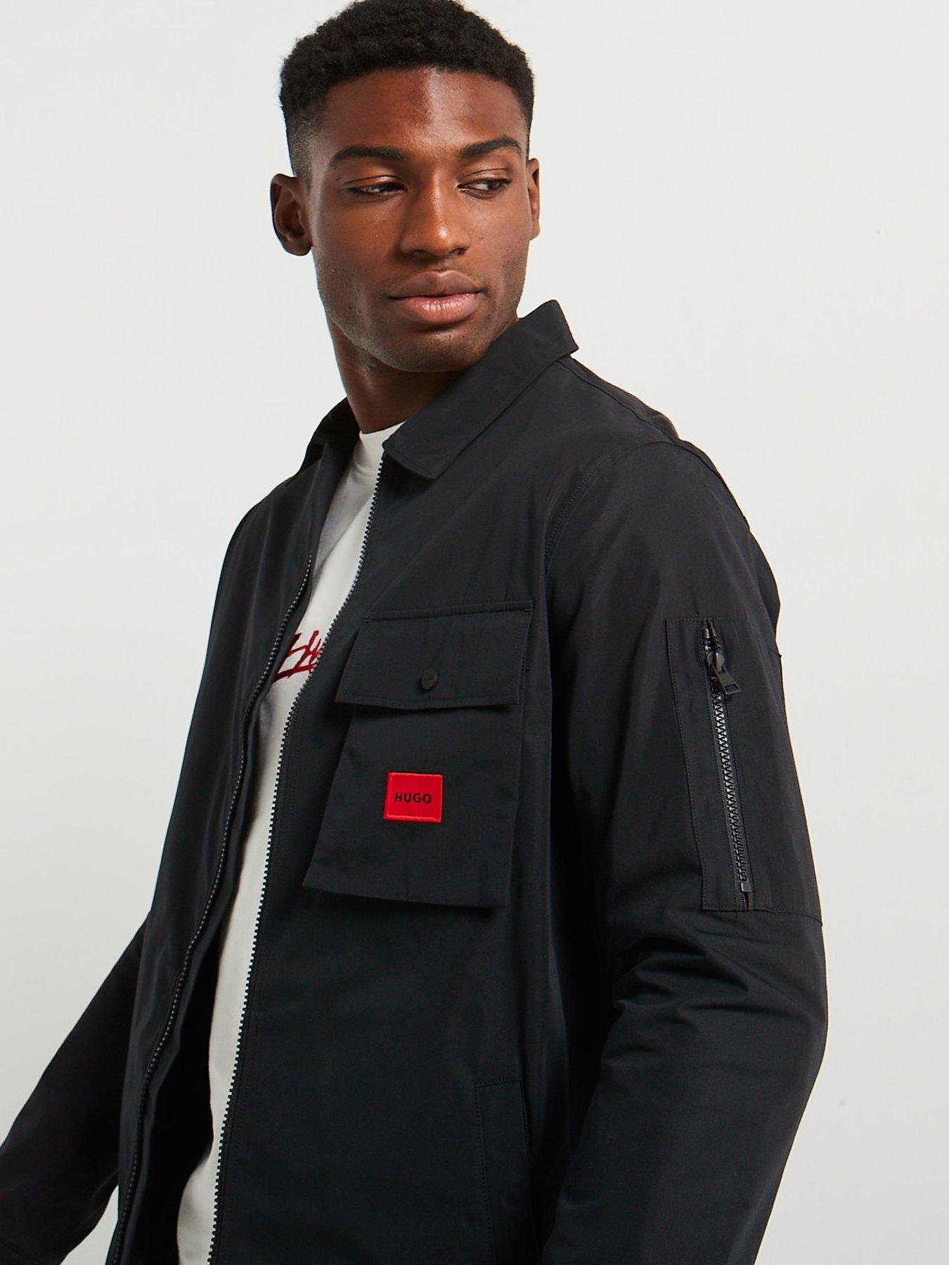 Image 5 of 5 of HUGO Emmond Patch Pocket Logo Regular Fit Zit Thru Overshirt - Black