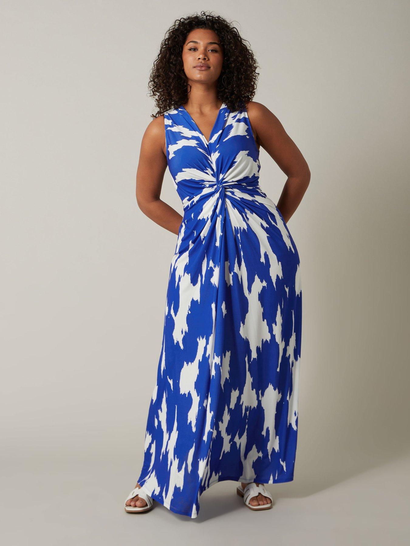 Evans Printed V Neck Twist Maxi Dress - Blue | Very.co.uk