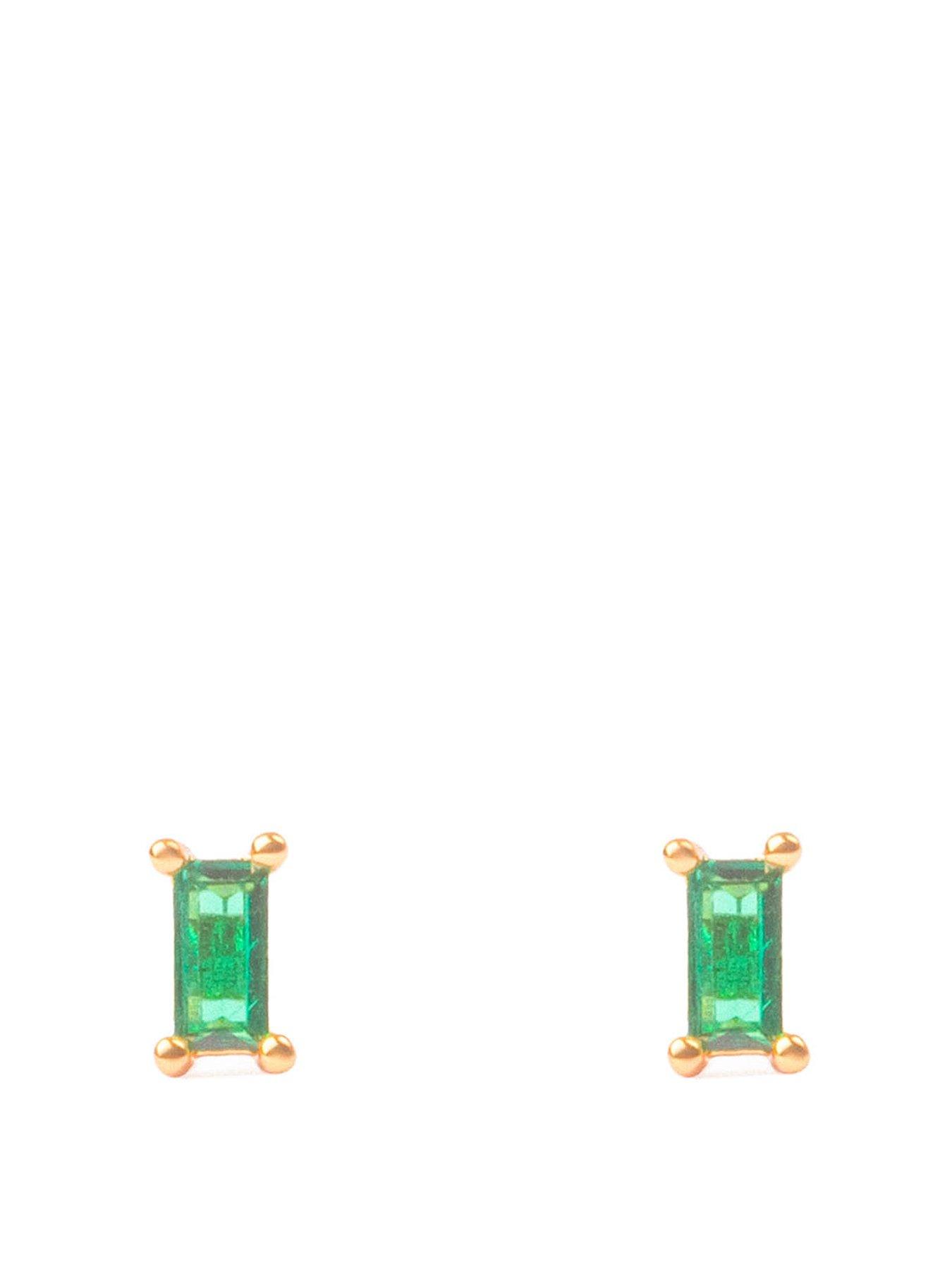 undefined Baguette Crystal Ball back Stud - Green