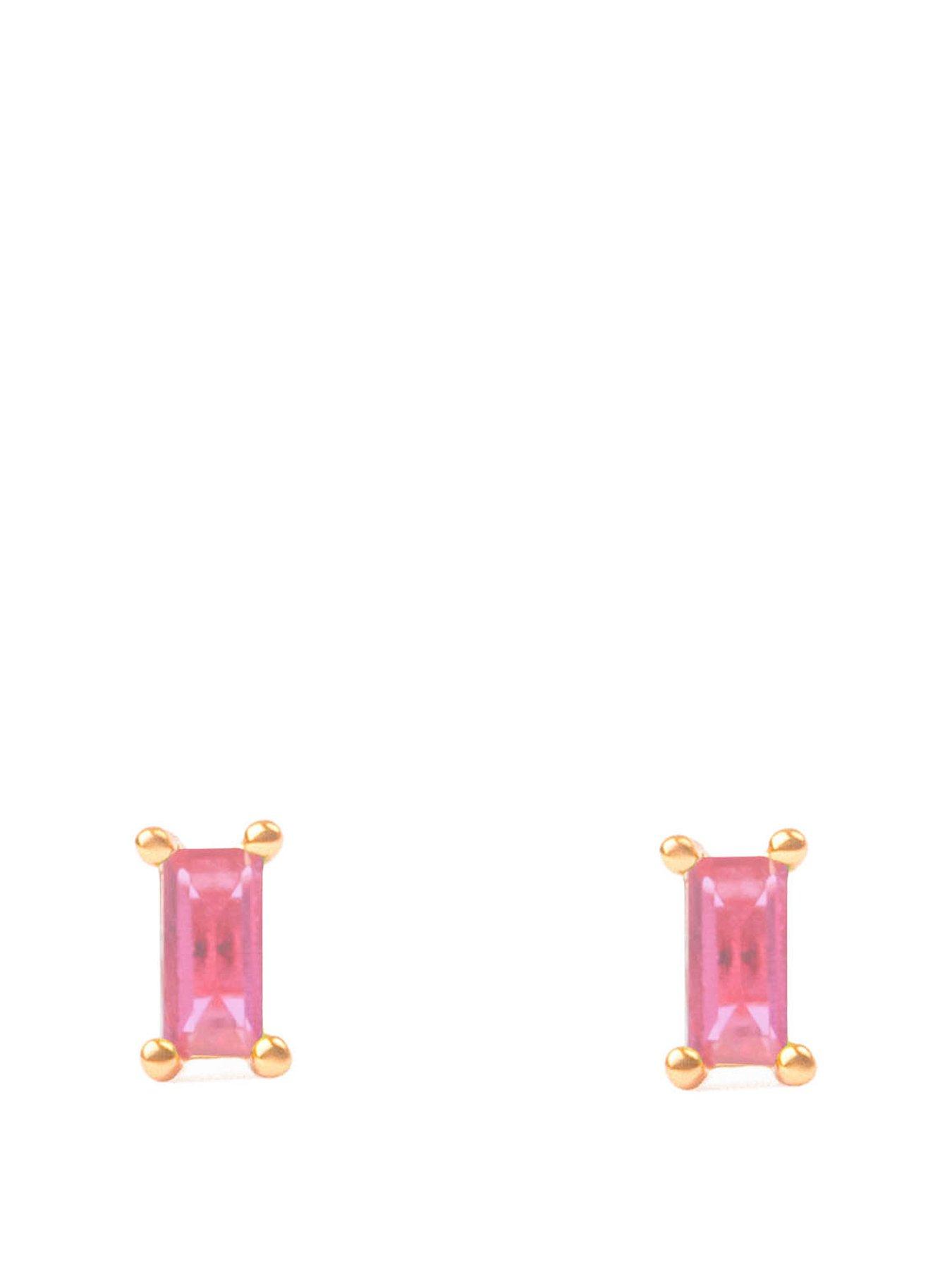 Product photograph of The Love Silver Collection Baguette Crystal Ball Back Stud - Pink from very.co.uk
