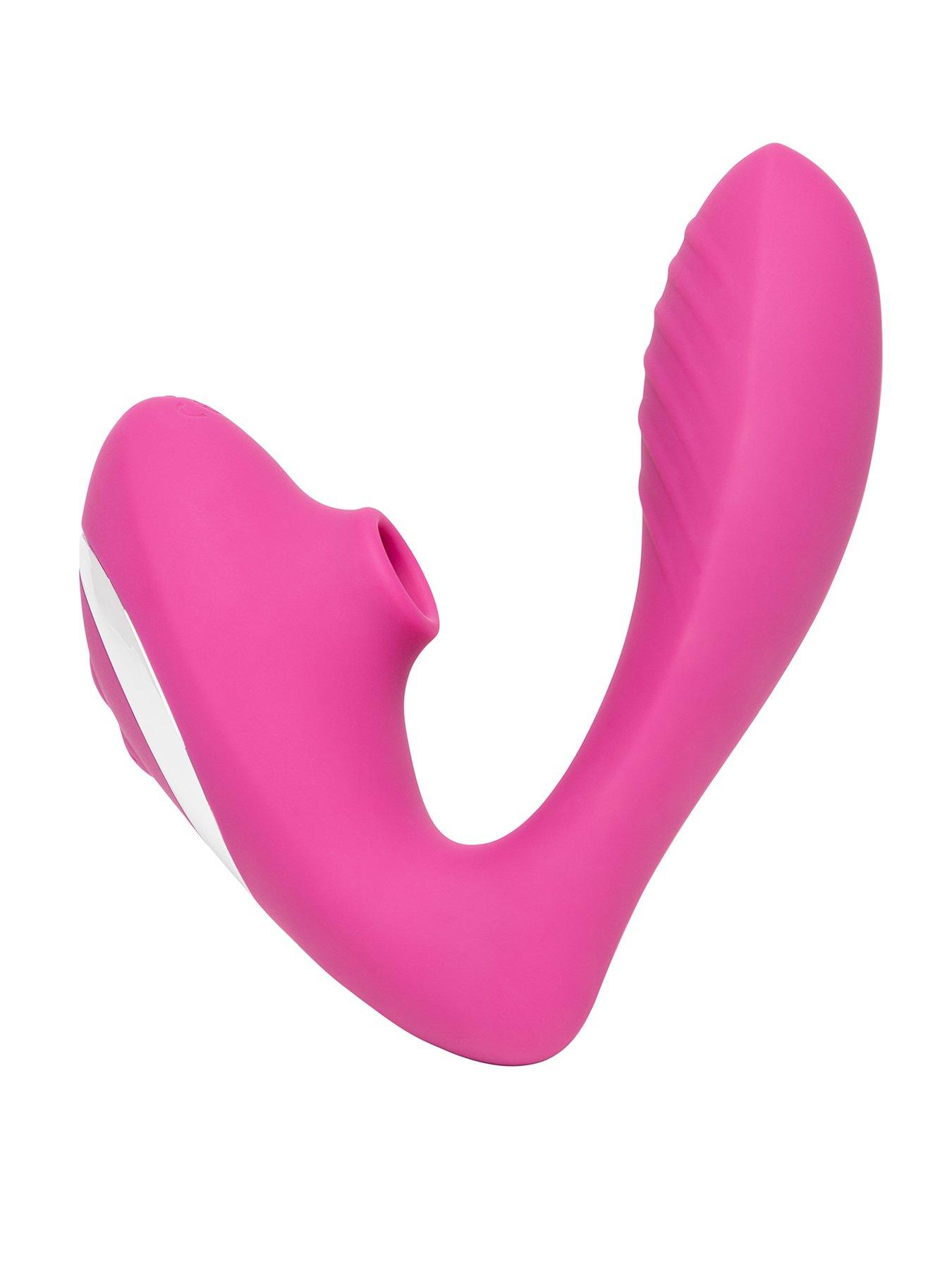 vibrator with suction Handcuffs, whip flogger for BDSM sex with submission and domination. A set  of adult intimate erotic sex toys on a pink background main image 0