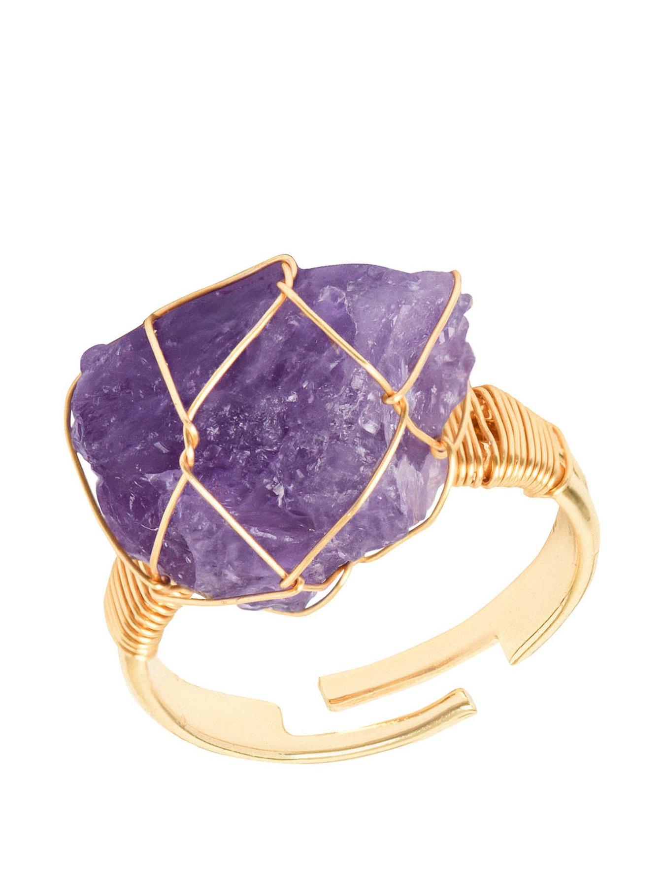 Product photograph of The Love Collection Raw Stone Wire Wrap Ring - Purple from very.co.uk