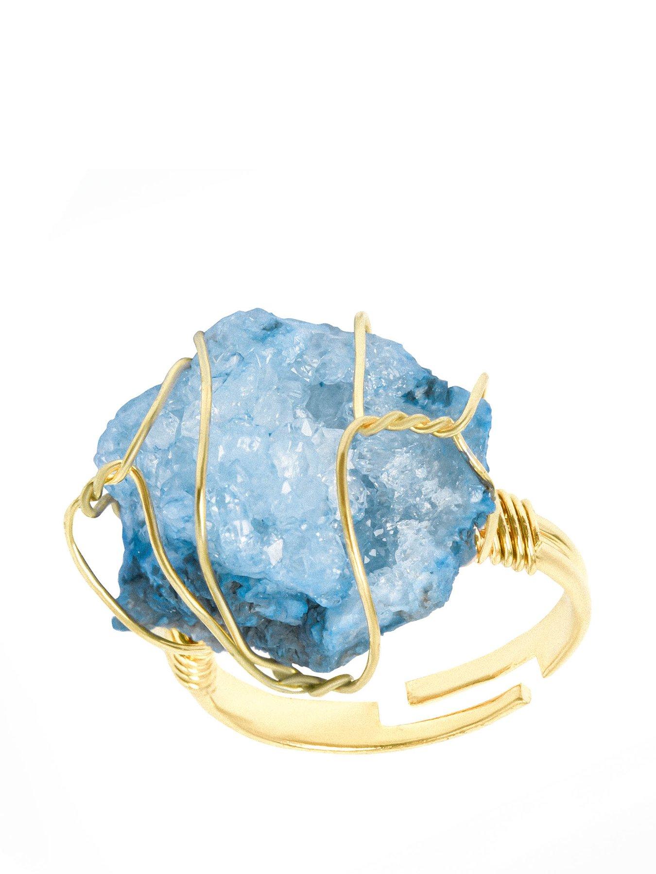 Product photograph of The Love Silver Collection Raw Stone Wire Wrap Ring - Blue from very.co.uk