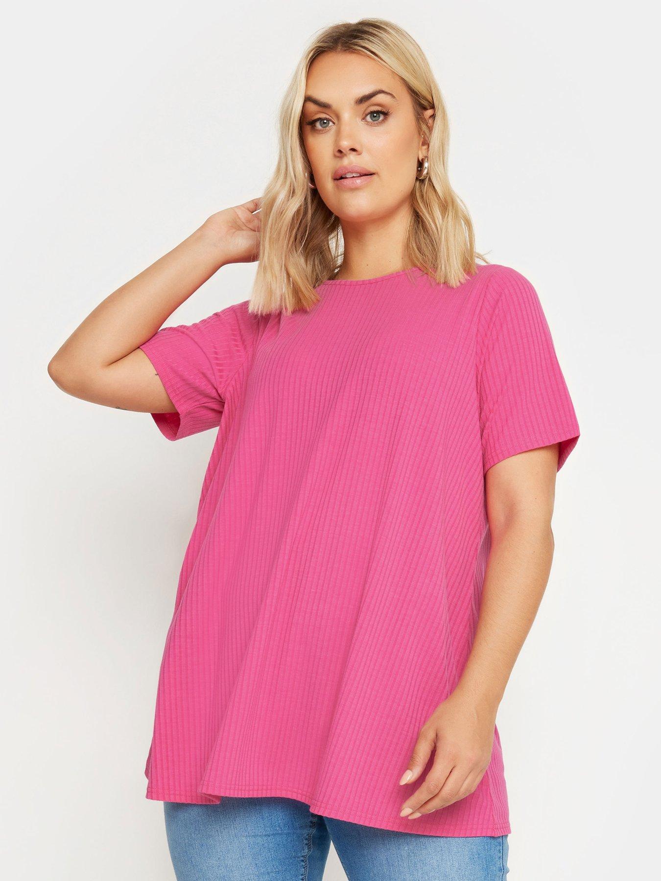 undefined Curve Short Sleeve Rib T-shirt - Pink