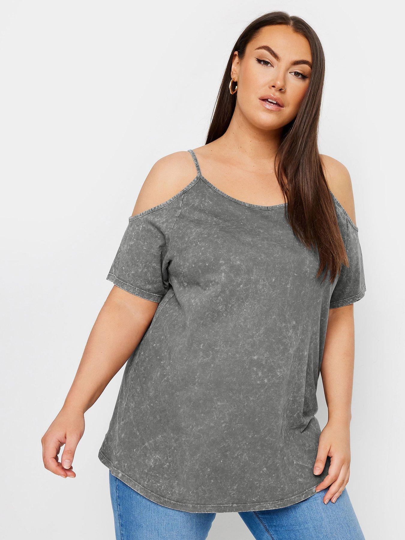 Yours Curve Strappy Cold Shoulder Top Grey Very