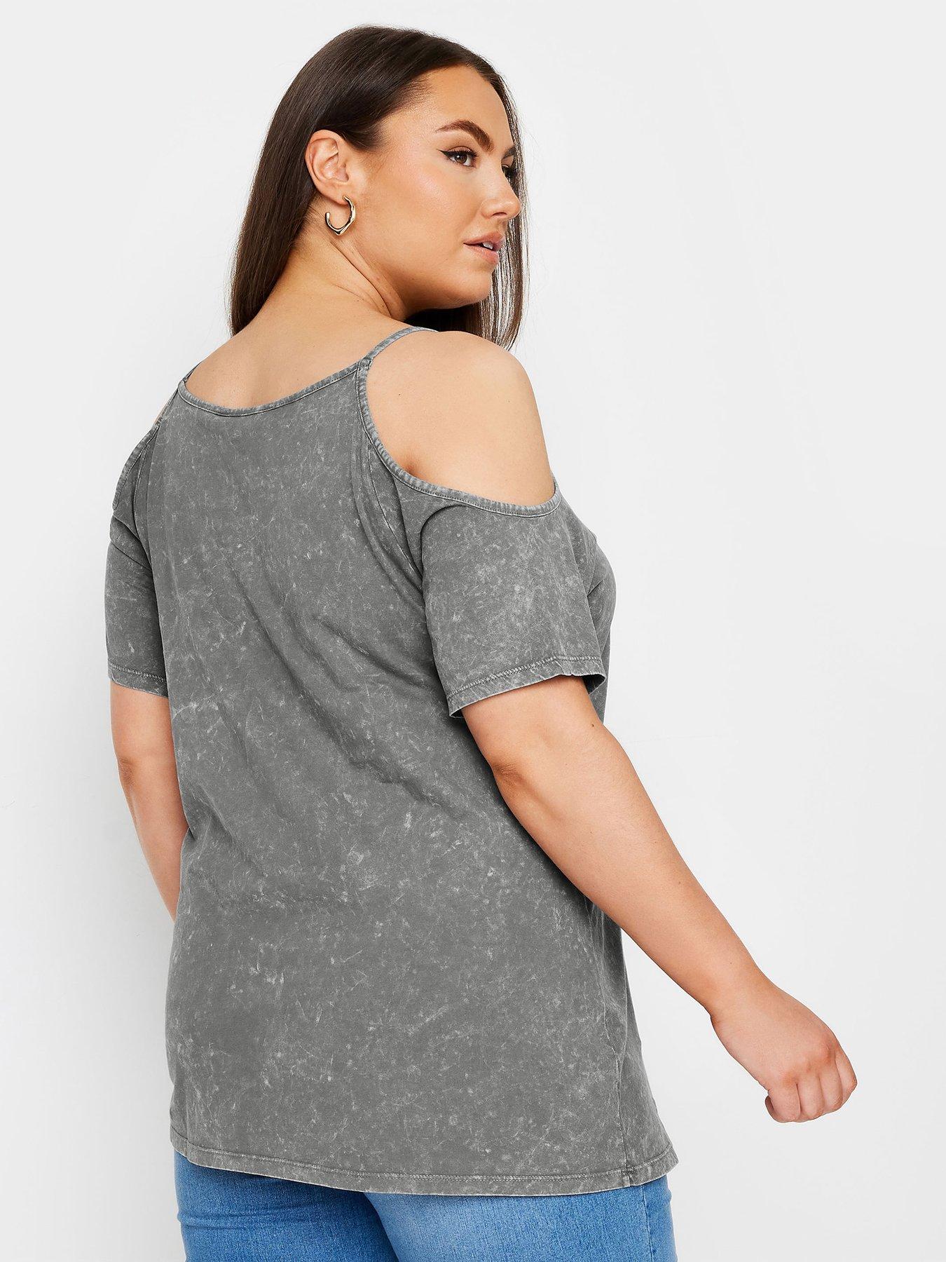 Image 2 of 4 of Yours Curve Strappy Cold Shoulder Top - Grey
