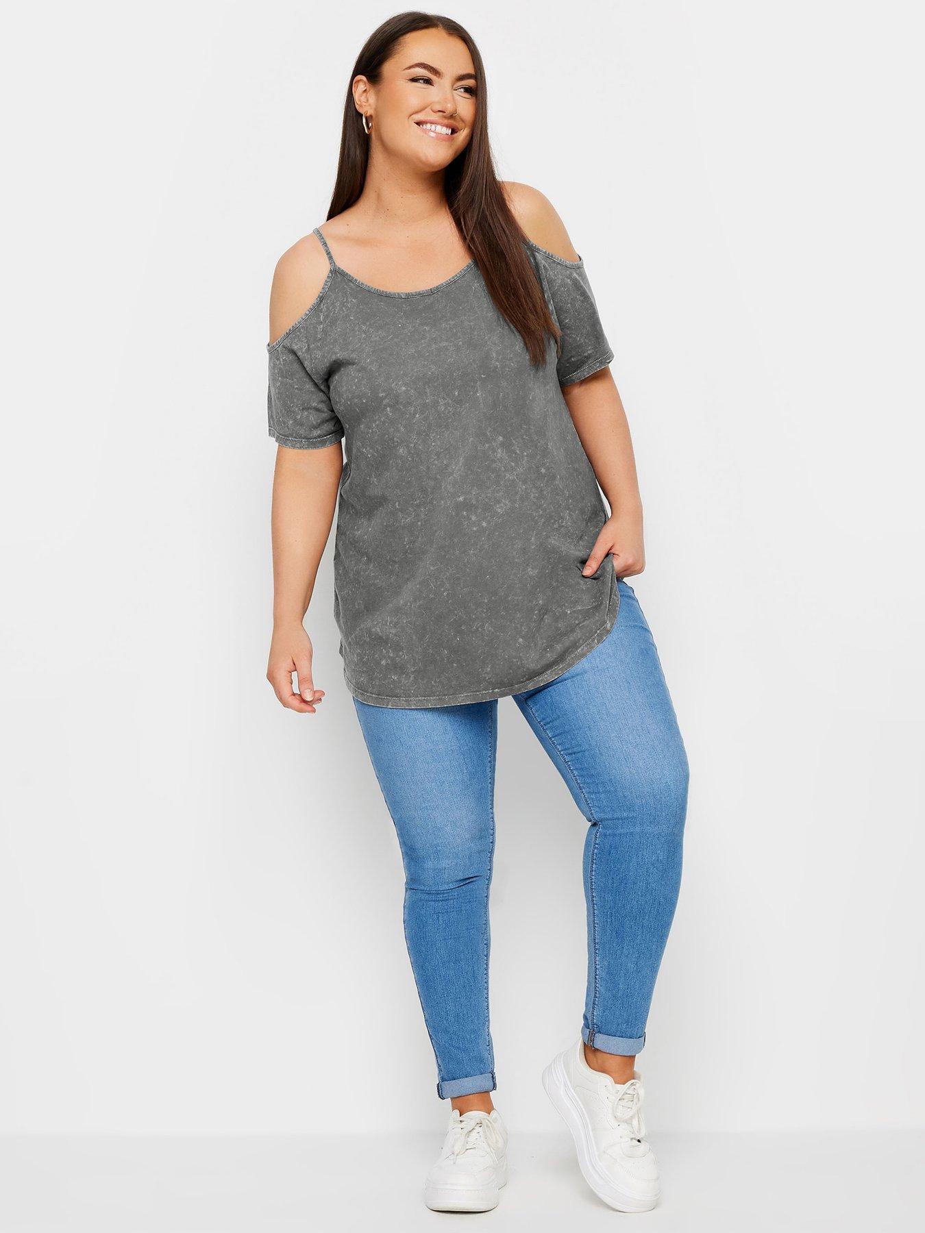 Image 3 of 4 of Yours Curve Strappy Cold Shoulder Top - Grey