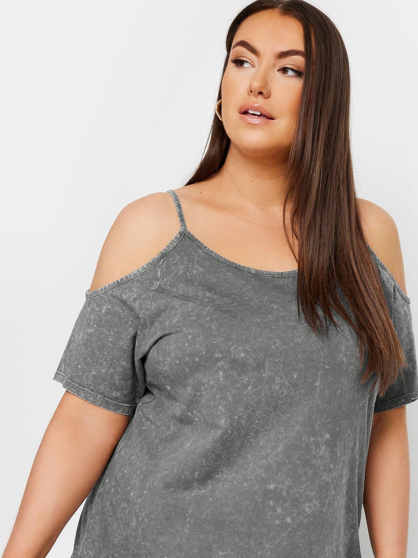 Image 4 of 4 of Yours Curve Strappy Cold Shoulder Top - Grey