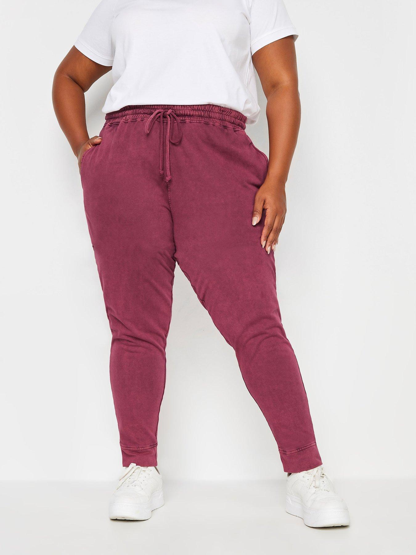 Yours Curve Acid Washed Stretch Joggers - Red, Red, Size 18, Women