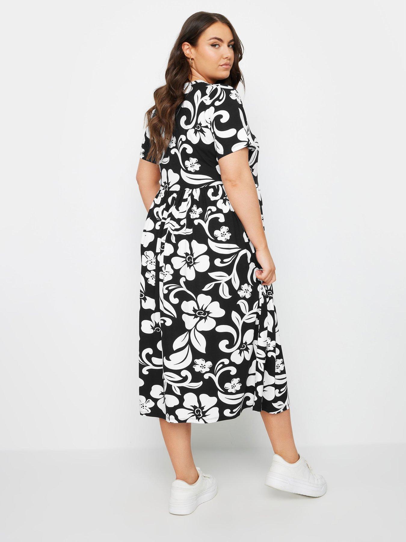 Yours Curve Thrown On Smock Dress - Black/White | Very.co.uk