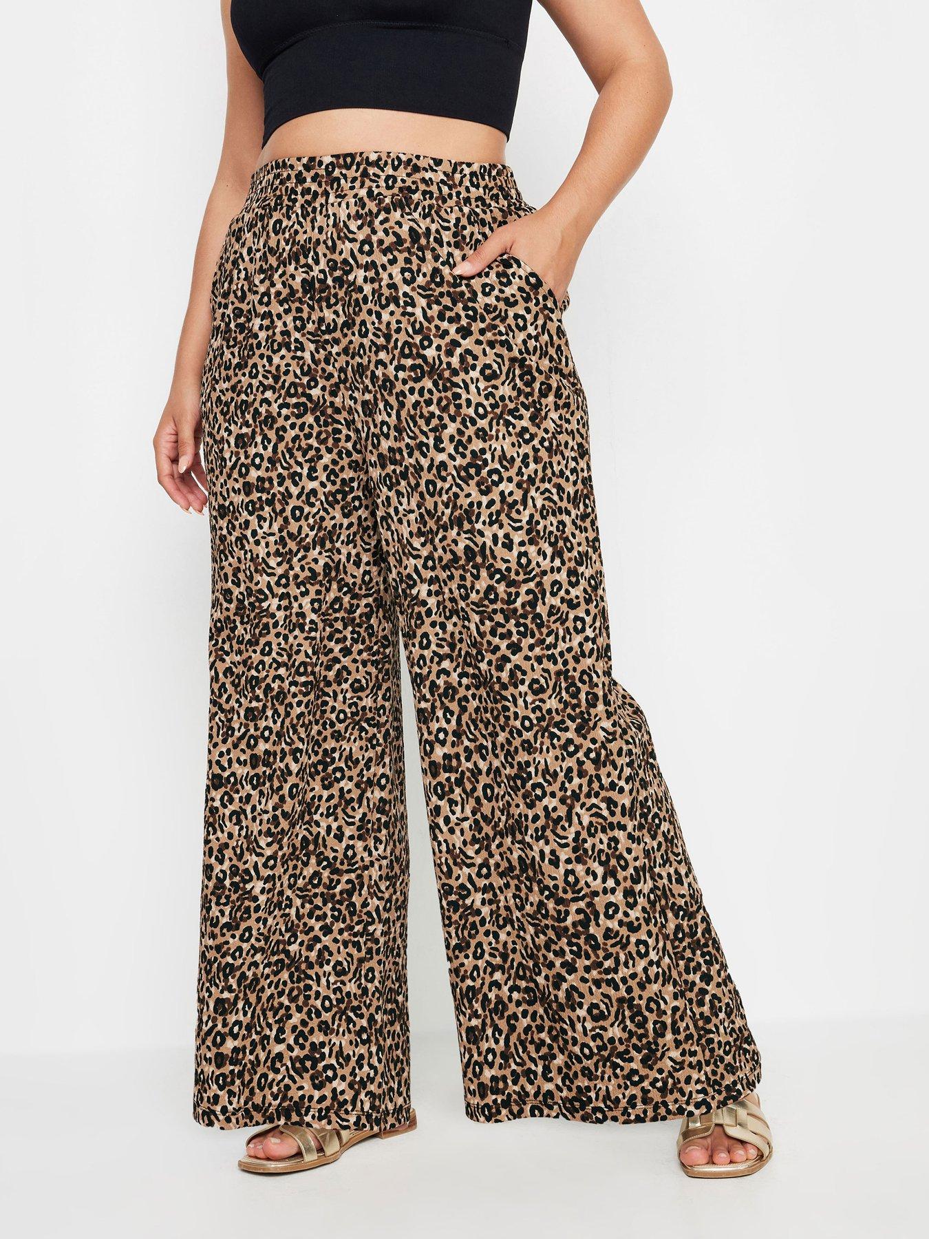 Yours Curve Wide Leg Crinkle Leopard Trouser